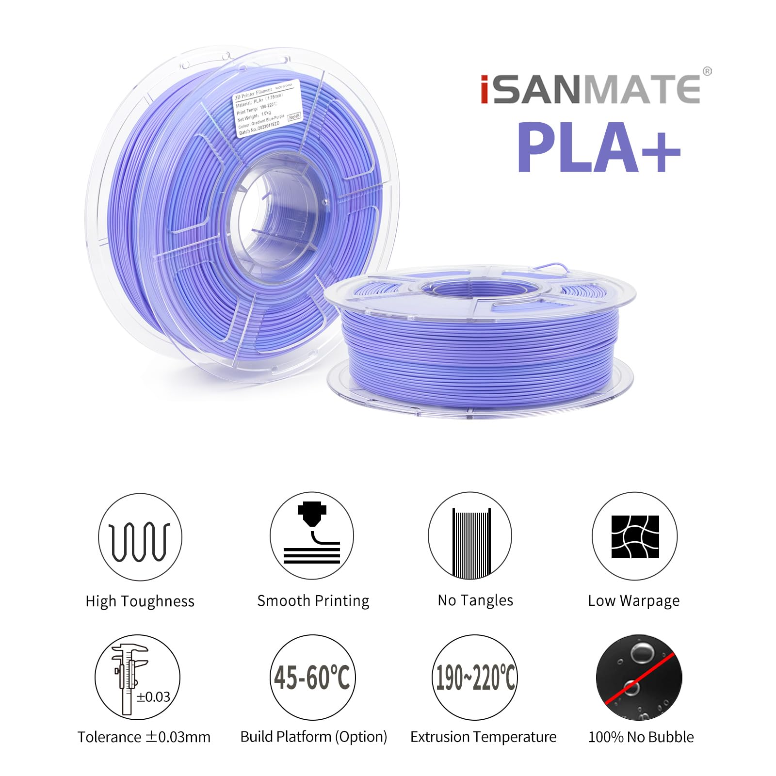 Isanmate 3D Printer Filament, Pla Filament 1.75Mm, Gradient Blue Purple Filament, Color Change Rainbow Filament, 3D Printing Fil