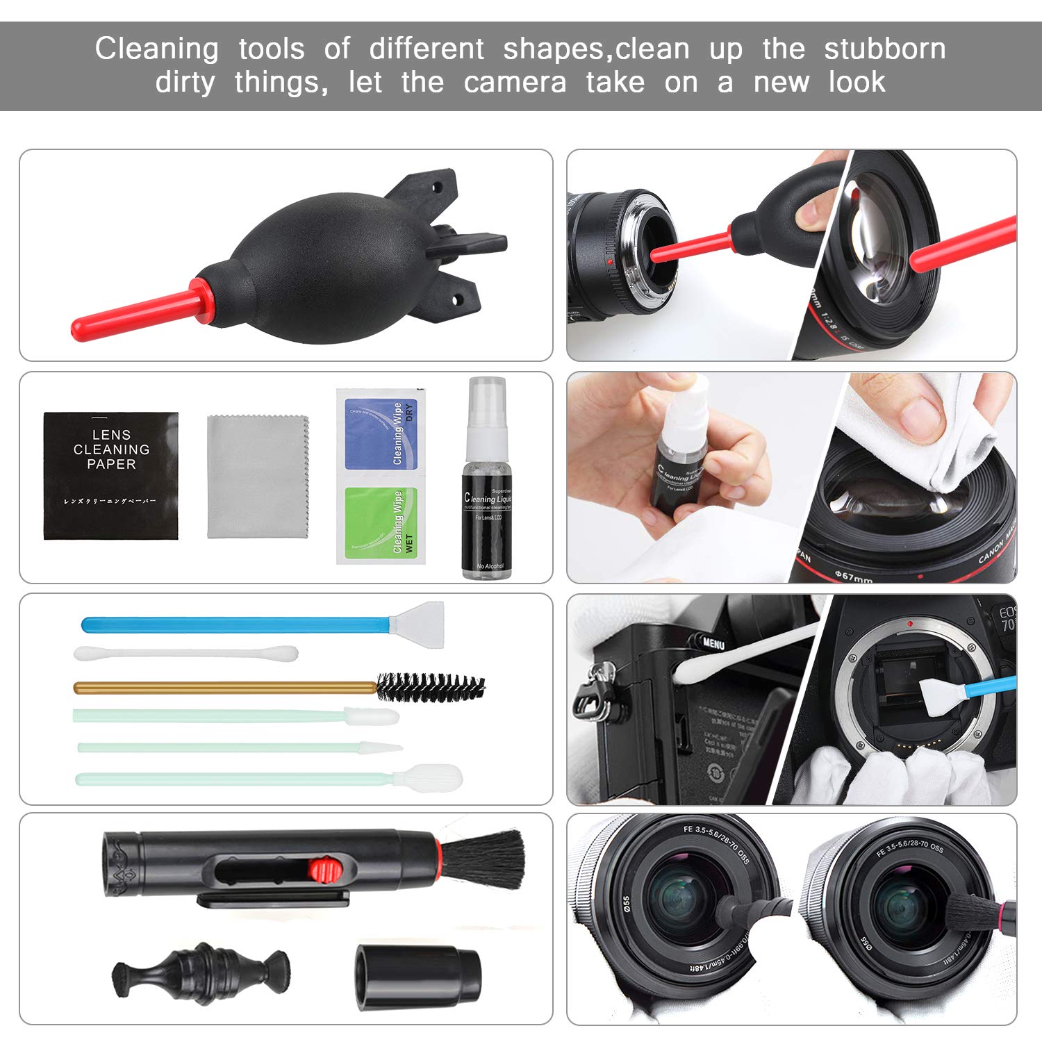 17 In 1 Camera Cleaning Kit For Dslr Cameras (Canon, Nikon,Sony), With Air Blower/Cleaning Pen/Detergent/Cleaning Cloth/Lens Bru