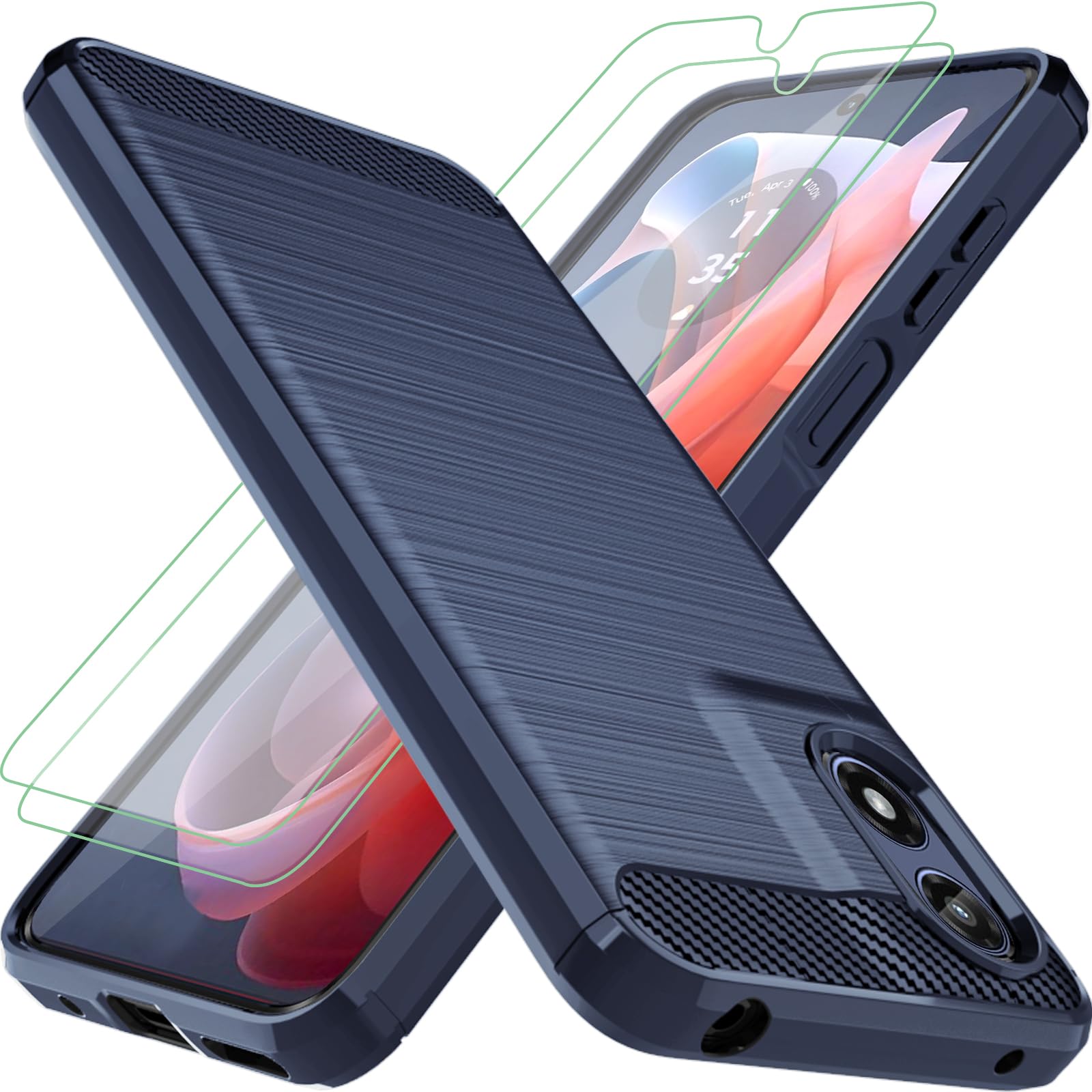 for Moto G Play 2024 Case: with 2pcs Screen Protector Shock-Absorption Flexible TPU Rubber Protective Cover for Motorola Moto G 