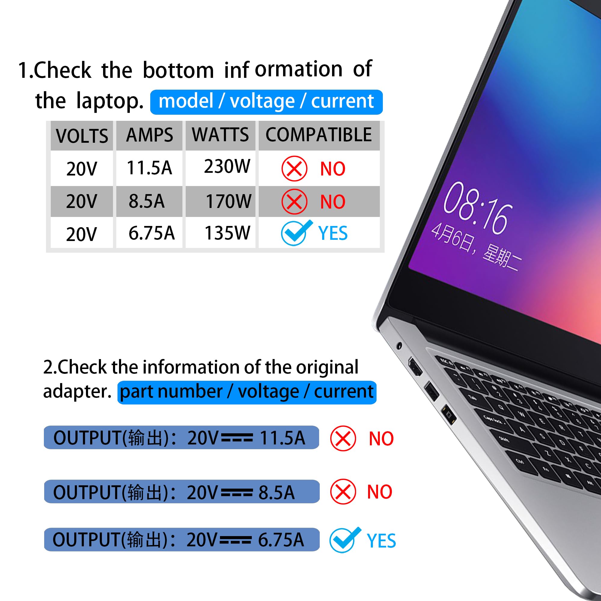 ?Newest Slim 20V 6.75A 135W Ac Adapter Fit For Lenovo Thinkpad X1 P1 P15V T15P Thinkpad T440P T470P T540P Ideapad 3 700 L340 Legion Y50 Y520 Y530 Y7000P Adl135Ndc3A Adl135Ndc2A 135W Lenovo Charger