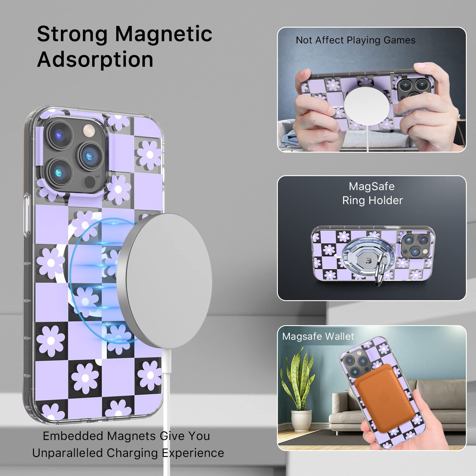 Mybat Pro Magnetic Slim Clear Case For Iphone 14 Pro Max Case 6.7, Compatible With Magsafe, Cute Crystal Mood Series For Women G