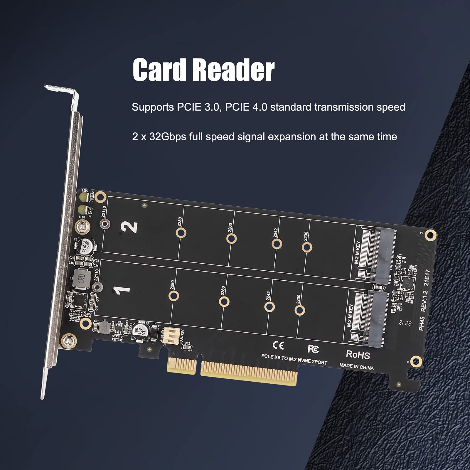 Dual M.2 Nvme Pcie Adapter Card, 2 X 32Gbps Full Speed Pcie 3.0 Pcie 4.0 X16 Expansion Card, M.2 Ssd Pcie X8 M Key Hard Drive Co
