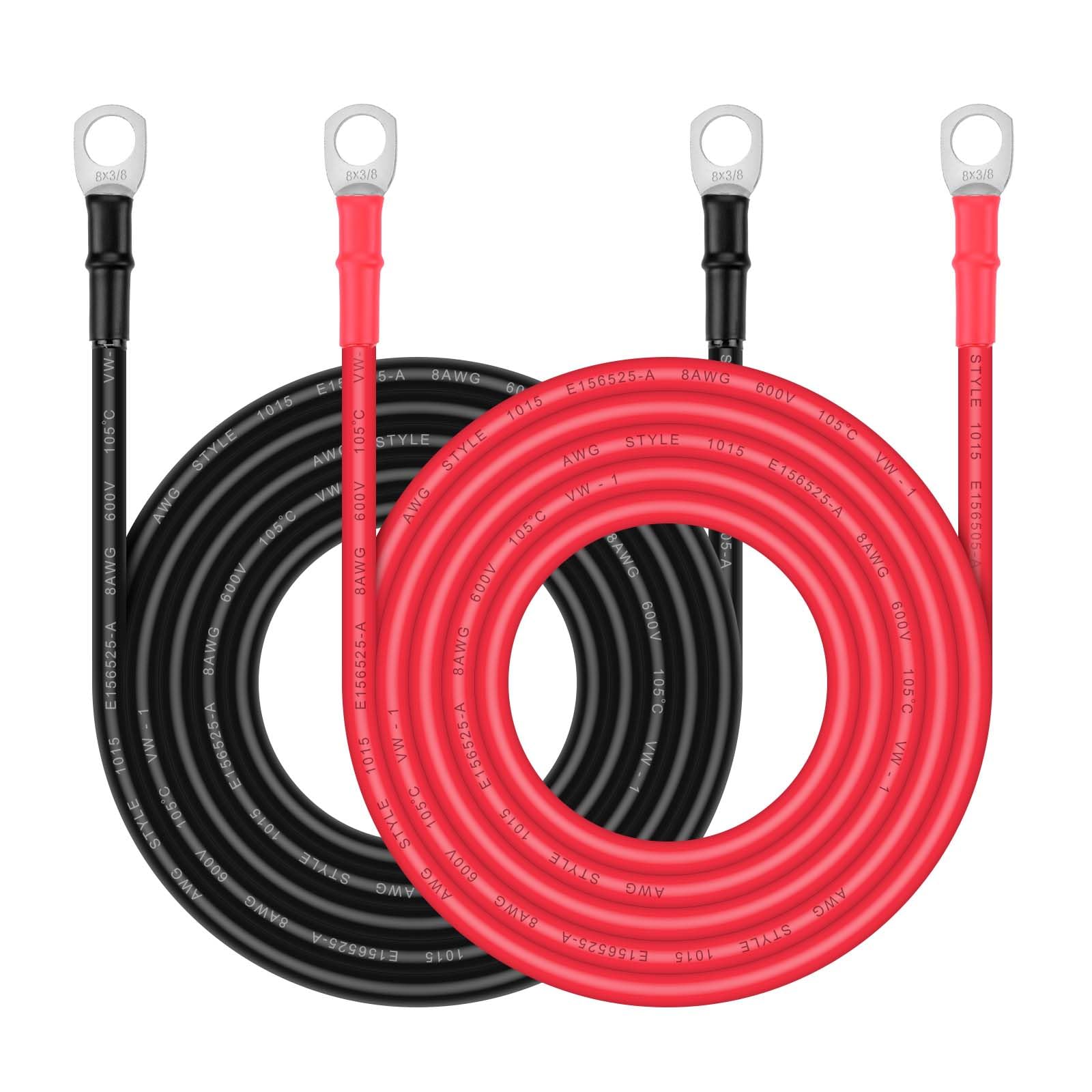 Battery Cable - iGreely 8 AWG 8 Gauge Wire Tinned Copper Wire Battery Power Inverter Cables with 3/8 Lugs Terminals for Solar 