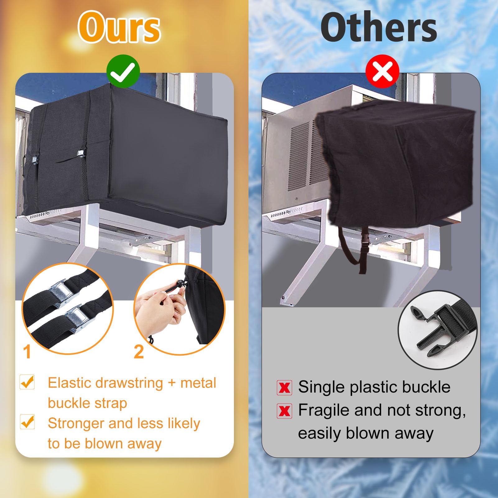 Air Conditioner Covers For Window Units   3 Layers Insulation Outside Ac Cover With Elastic Drawstring Metal Buckle Strap, Outdo