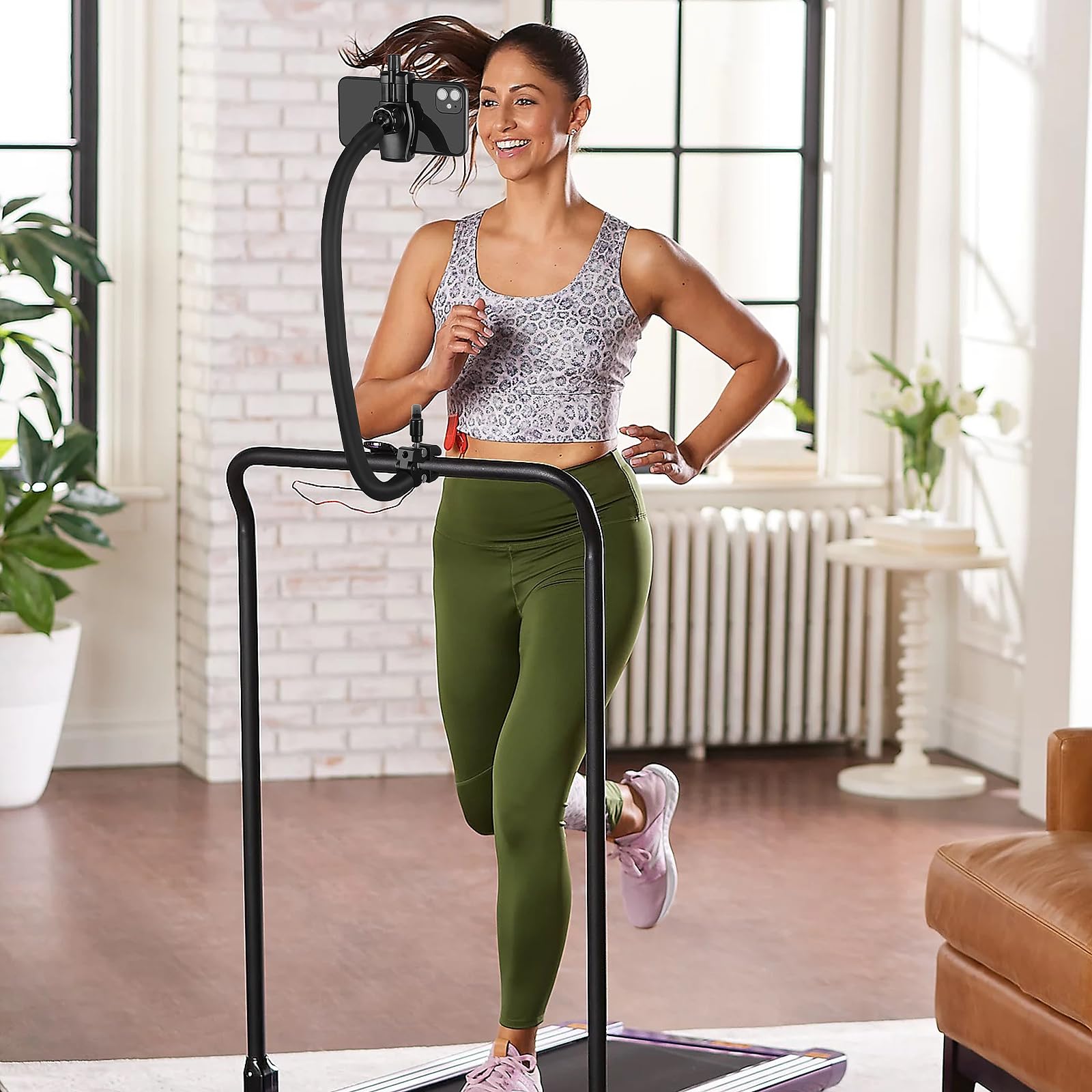 Mippko Gooseneck Phone Holder For Mic Stand/Music Stand/Stroller/Treadmill/Spin Bike/Exercise Bicycle,50 Cm Long Flexible Goosen