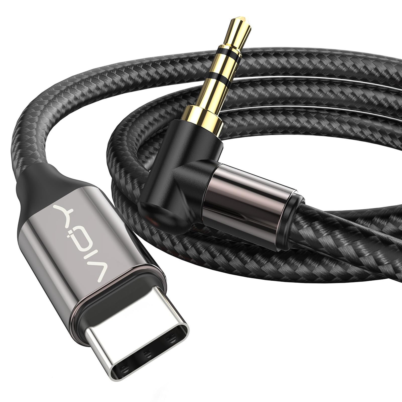 VIOY USB C to Aux 6.6 FT, Type C to 3.5mm Male Aux Cord for Car 90 Degree, USB-C to Headphone Stereo Cable Compatible with iPhon
