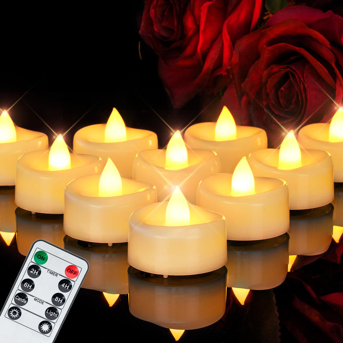Merrynights Remote Candles, 12 Pack Flameless Tea Lights Candles Battery Operated, 400+Hours Led Tea Lights With Remote, Timer B