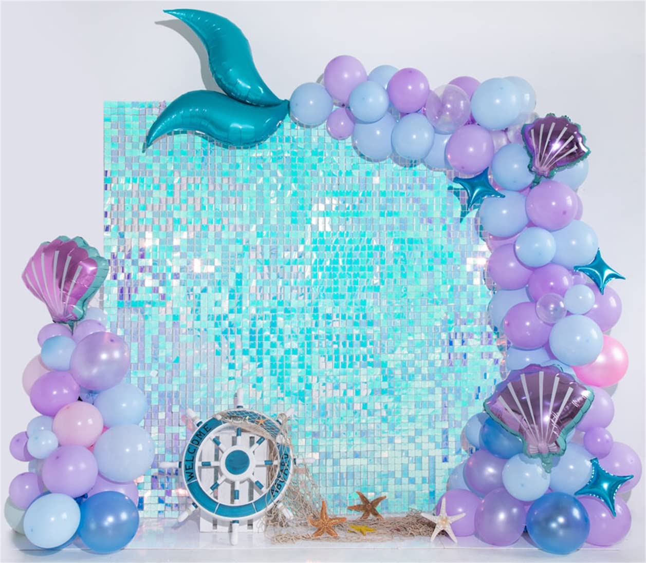 Shimmer Wall Backdrop Blue Wall Panels 12Pcs Square Sequin Shimmer Wall Backdrop Decoration For Birthday Party,Wedding, Annivers