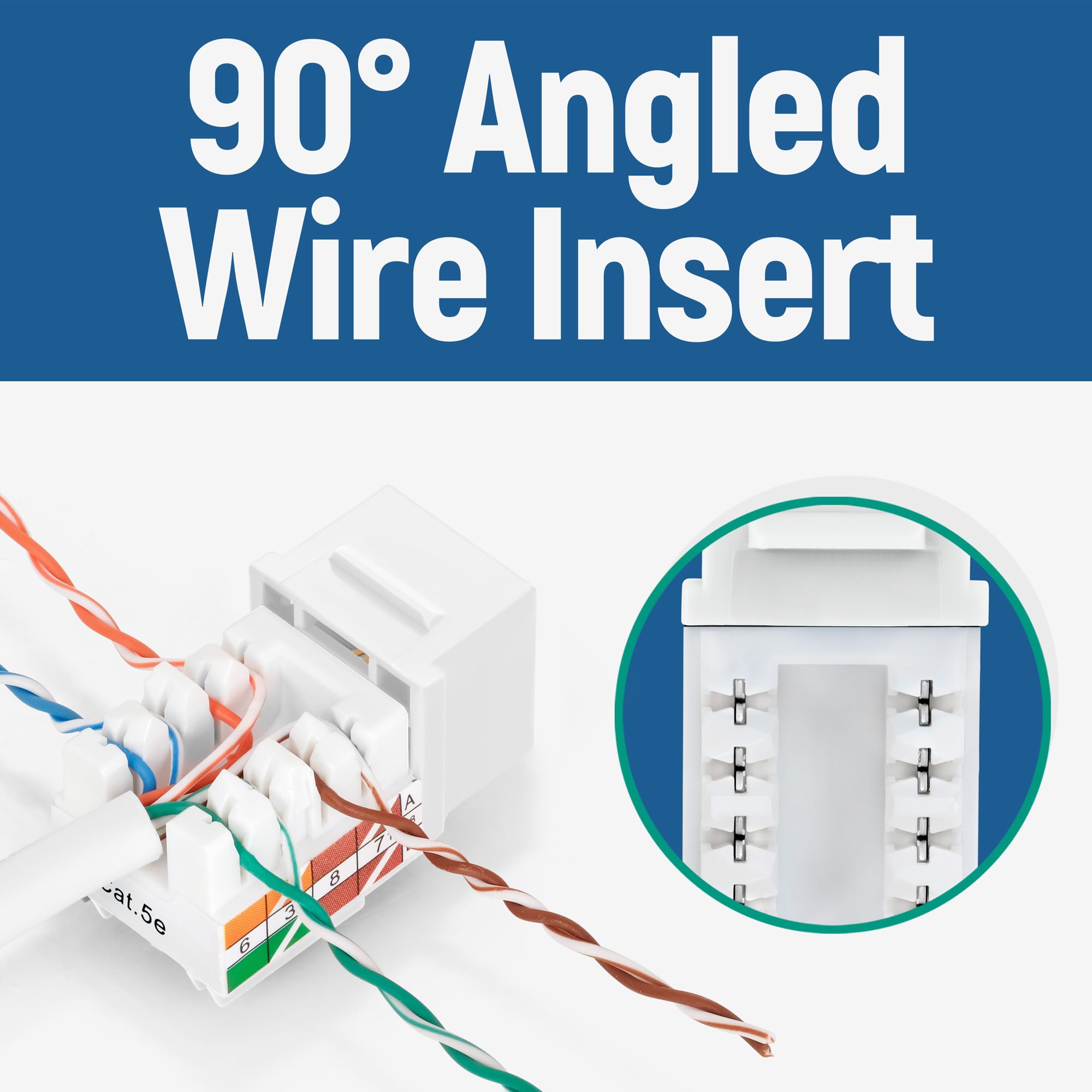 Everest Media Solutions 90 Angled Cat5E Keystone Jack In White   Slim Profile Rj45 Female Connector   Compatible With 90 Angled
