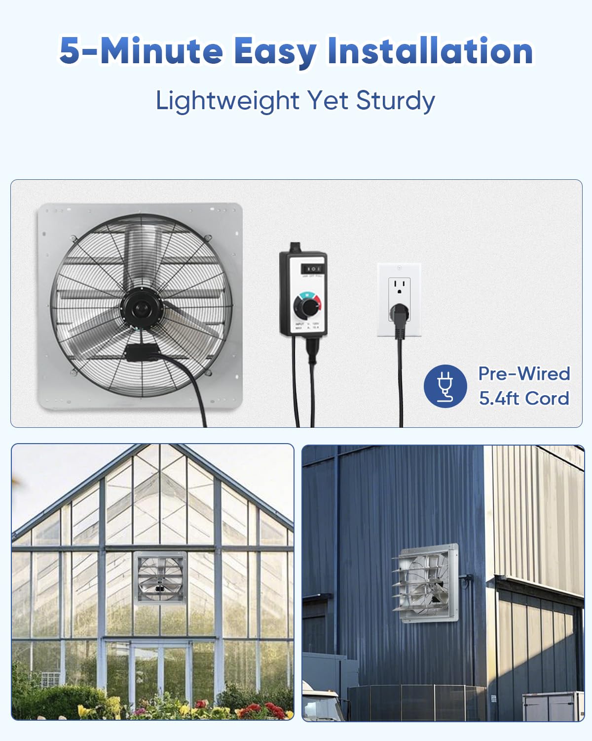 Ken Brown 24 Inch Shutter Exhaust Fan With Speed Controller, 4200Cfm High Speed, Wall Mounted Vent Fan For Garage, Attic, Greenh