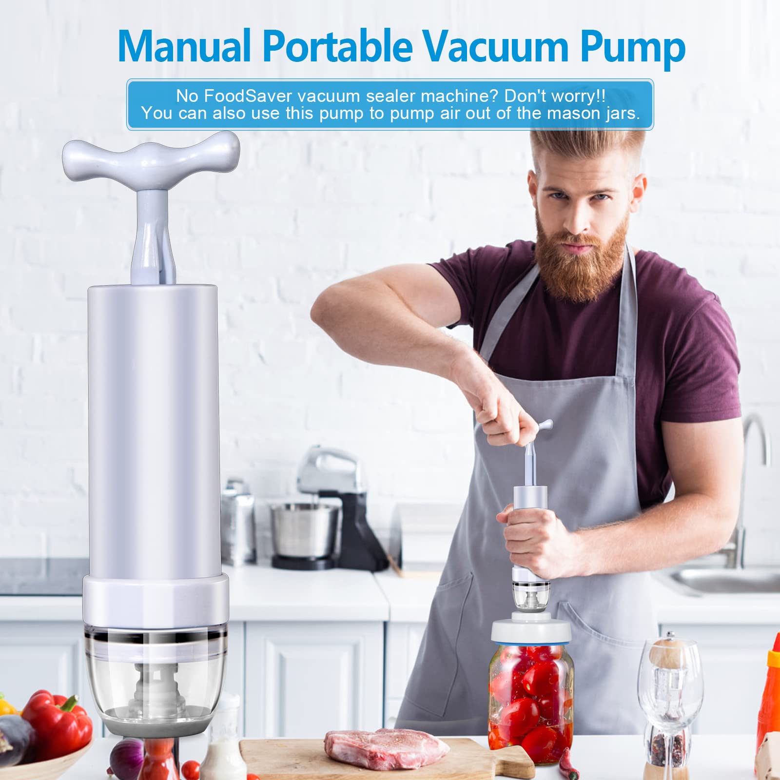 Yeio Mason Jar Sealer And Accessory Hose Compatible With Foodsaver Vacuum, A Manual Portable Pump Can Opener, Kit For Ball Regul