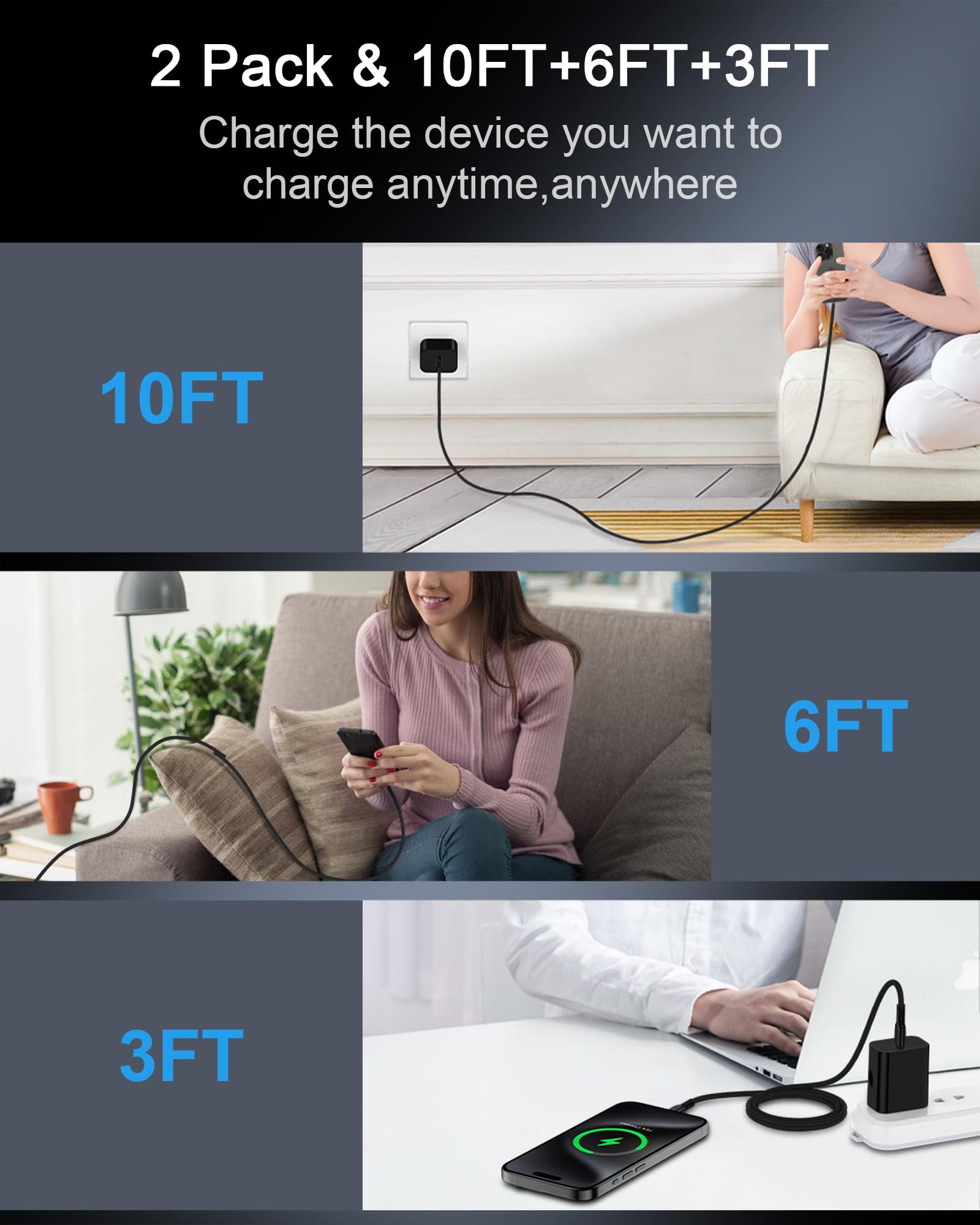 Usb C To Usb C Cord, 2Pack/3Ft Android Braided Iphone Charger Cable, Apple Fast Charging Power Wire For Iphone 16 Pro Max 15 Pro