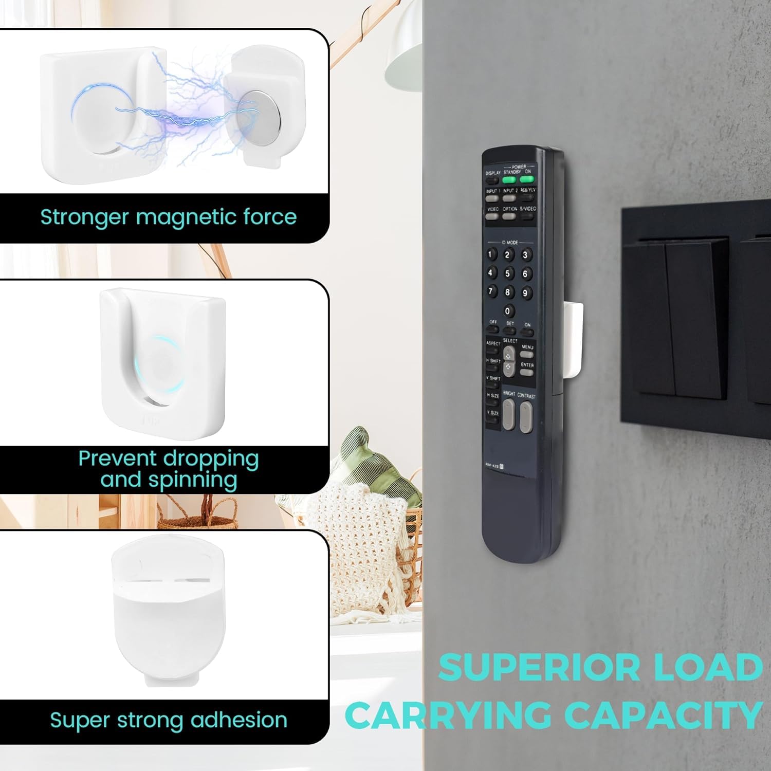 6 Piece Magnetic Remote Control Holder Wall Mount   Self Adhesive Suitable For Tv Backside As Well As Tv Fan And Air Conditioner