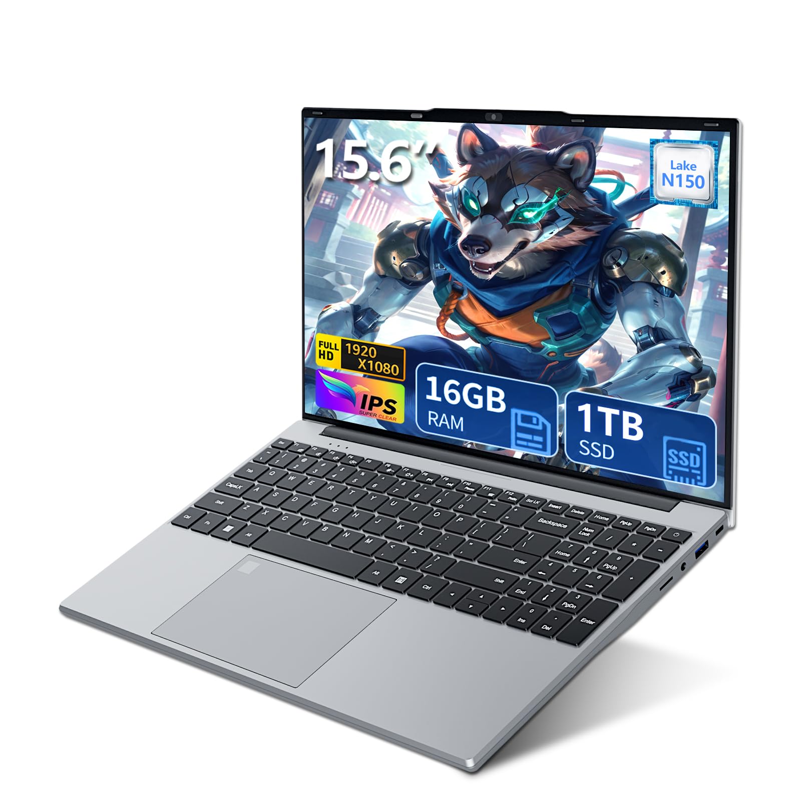 15.6 inch Laptop Computer,N150 Quad-Core Processor(Up to 3.6GHz), Traditional Laptop 16GB RAM 1TB SSD, Backlit Keyboard,Fingerpr