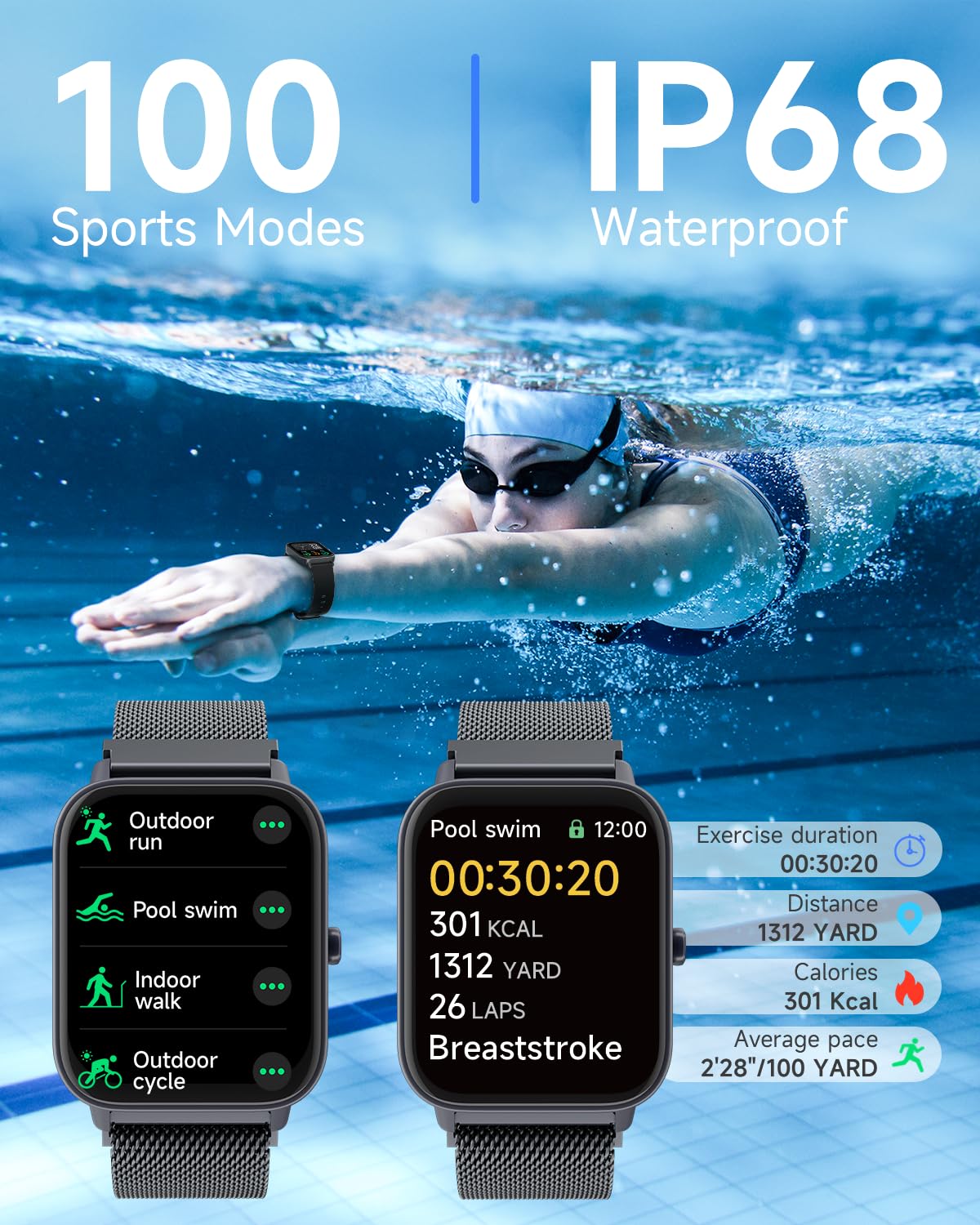 Toobur Smart Watch For Women Men Alexa Built-In, 1.8'' Compatible Android Ios, Answer&Make Call/Heart Rate/Step Counter/Sleep Tr