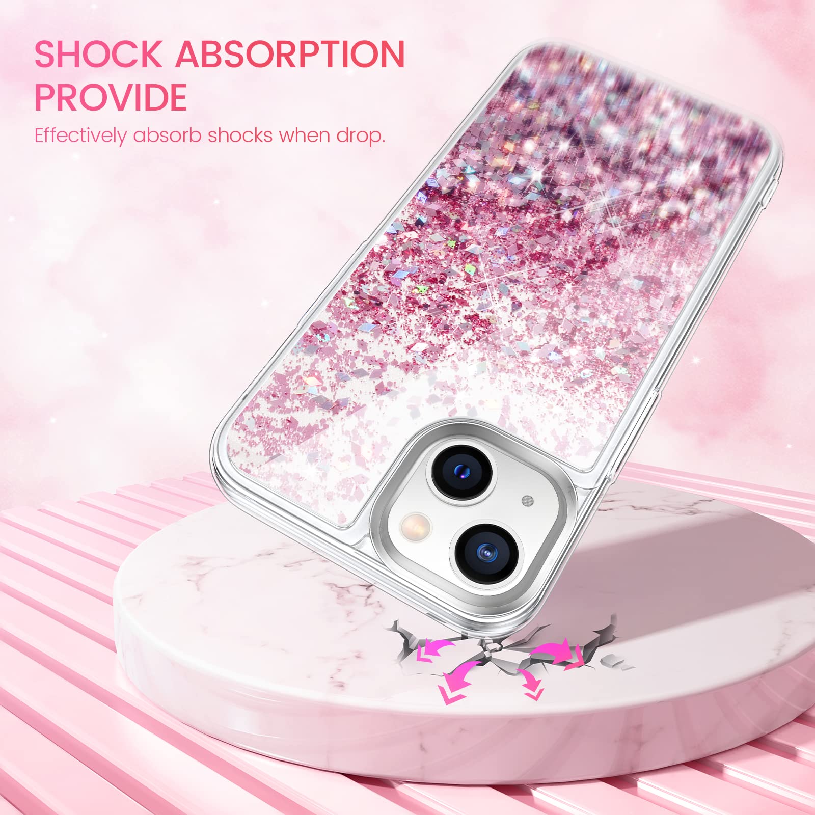 Caka Compatible For Iphone 13 Case, Iphone 14 Case With Screen Protector For Women Bling Sparkle Luxury Flowing Floating Clear C