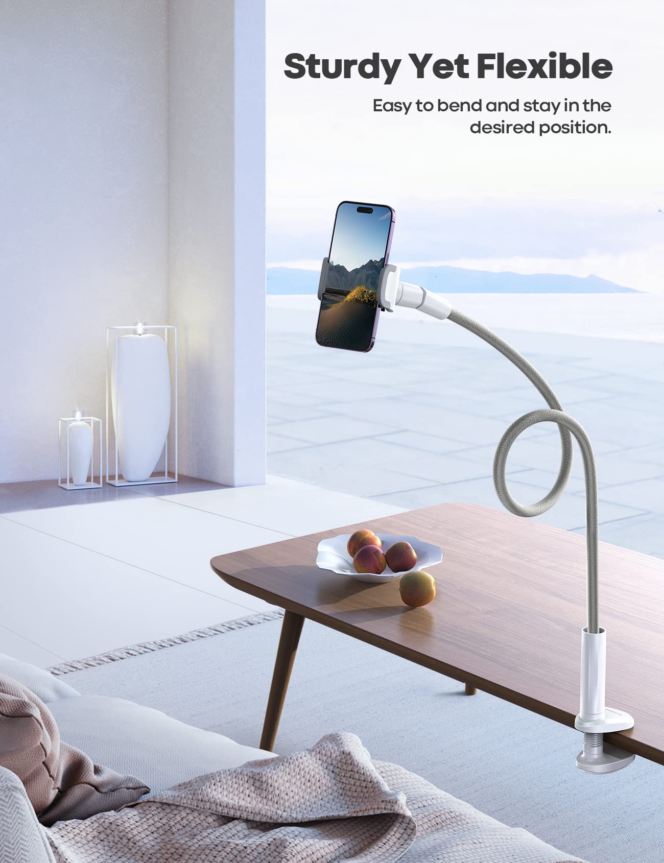 Lamicall Phone Holder Bed Gooseneck Mount, Cell Phone Clamp Clip For Desk, Flexible Long Arm Headboard Bedside Lazy Bracket, Ove