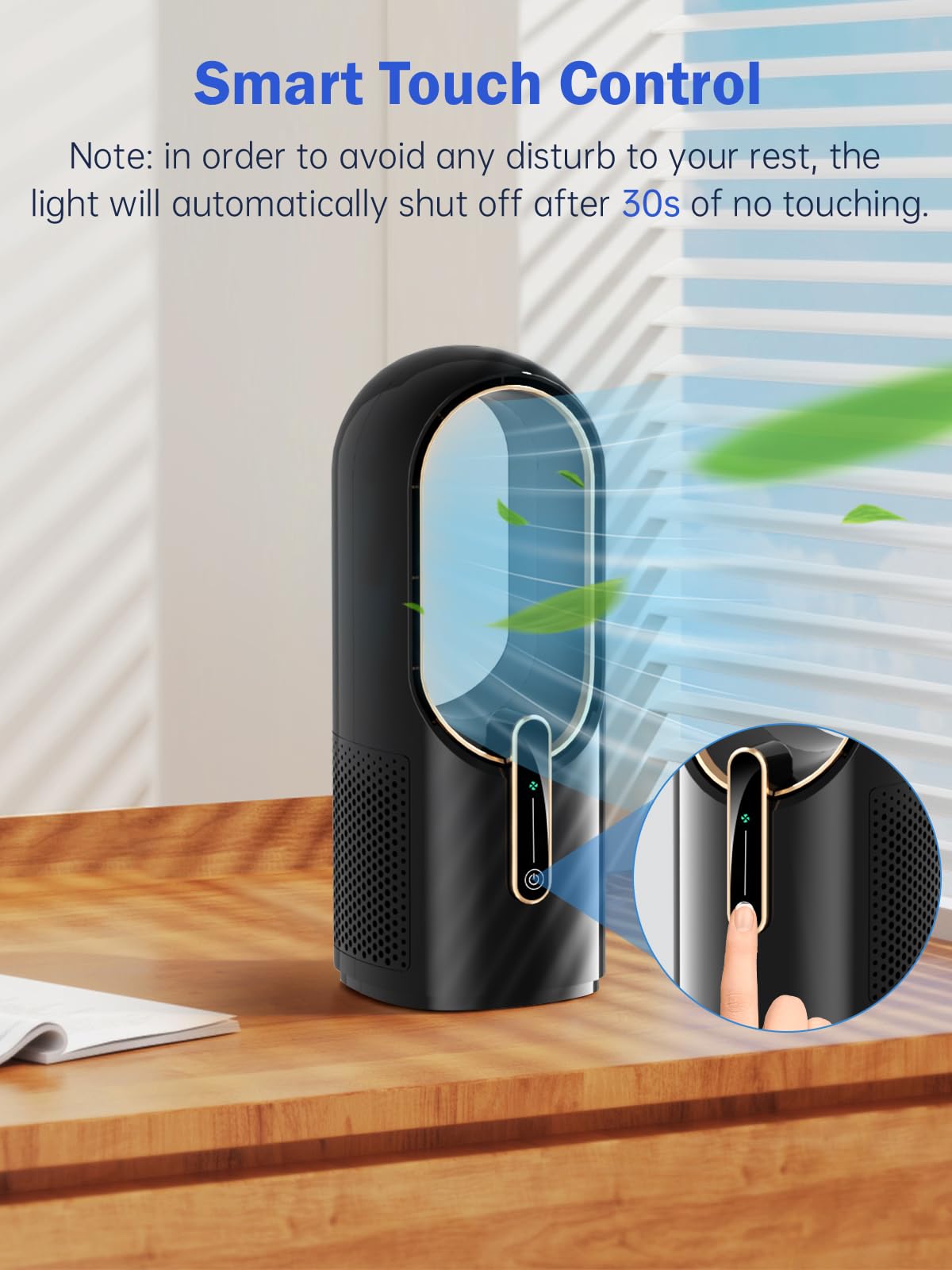 Misby Desk Fan, 11.8 Inch Portable Bladeless Fan, Small Office Rechargeable Fan With 5000Mah Battery, 3 Adjustable Speeds, Touch