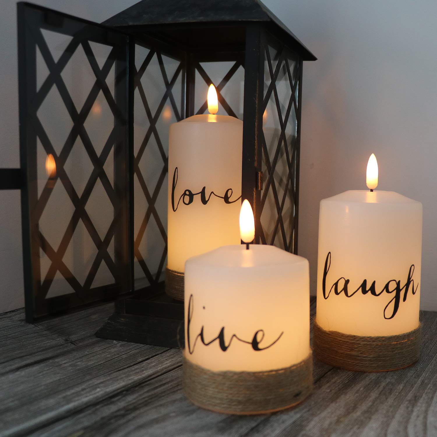 Dromance White Flameless Pillar Candles Battery Operated Remote And Timer, 3 Pack Dimmable Light Real Wax Hemp Rope Led Flickeri