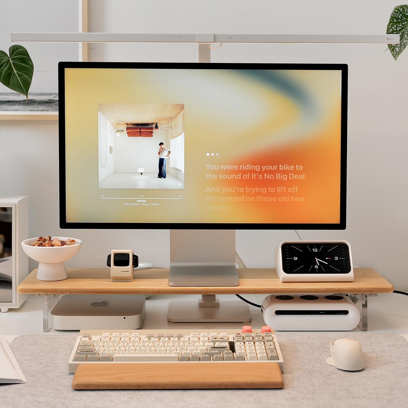 ROCDEER Bamboo Monitor Stand Riser, Natural Desk Shelf with Acrylic Legs