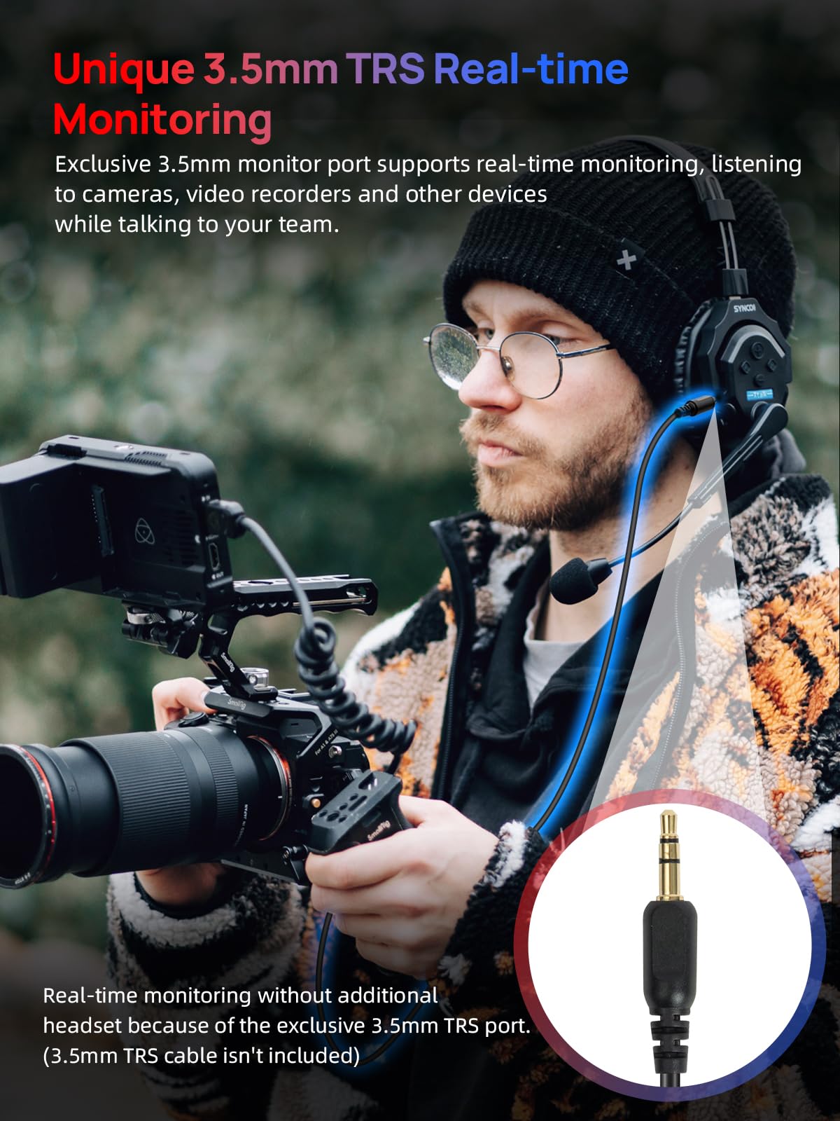 Synco Xtalk X5 Wireless Intercom Headset System, 2.4Ghz Full Duplex Wireless Headset With 24H 350M/1148Ft Real Time Monitoring,