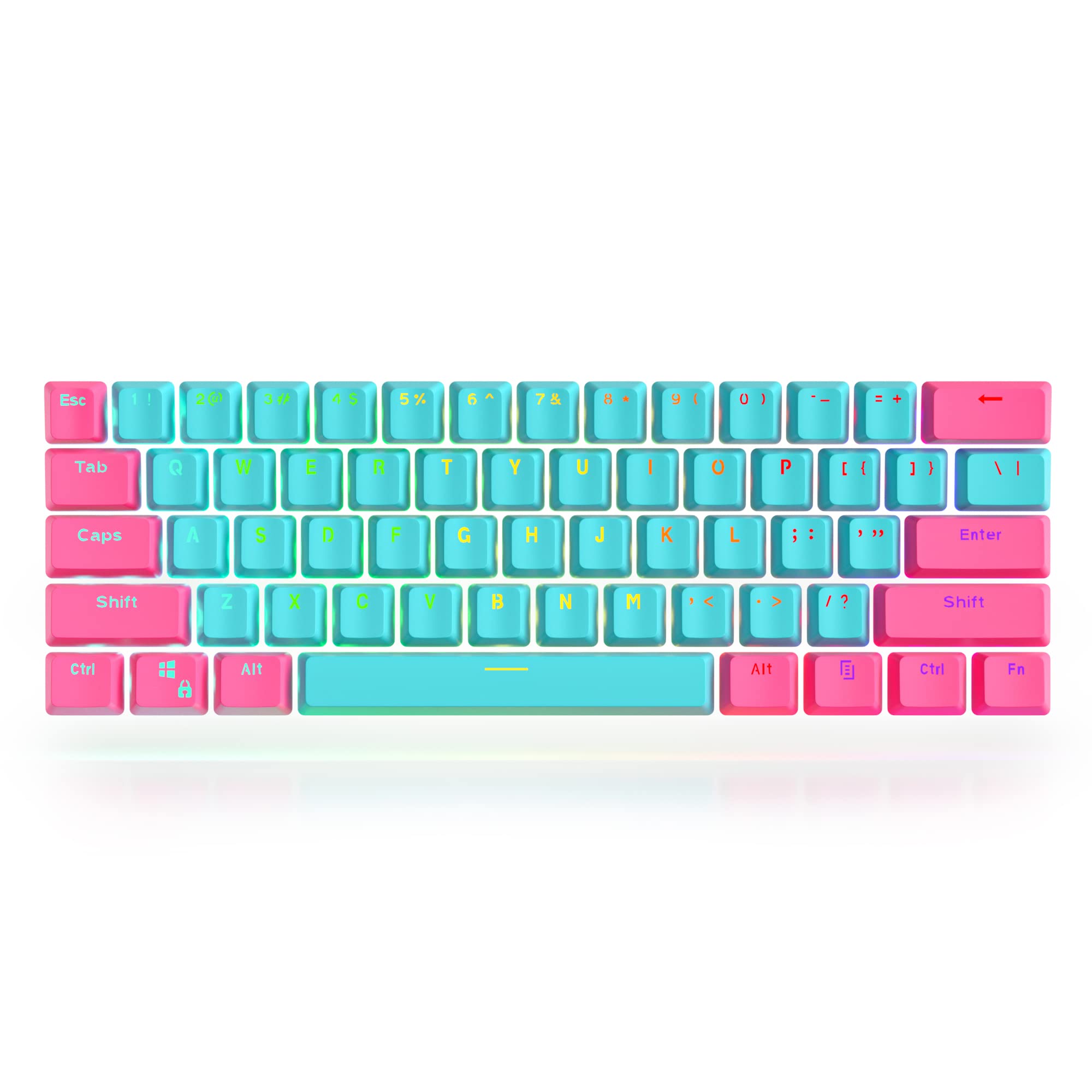 Guffercty Kred Pbt Keycaps 60 Percent With 6.25U Spacebar Oem Profile For Cherry Mx Switch Mechanical Gaming Keyboard (Miami V2)