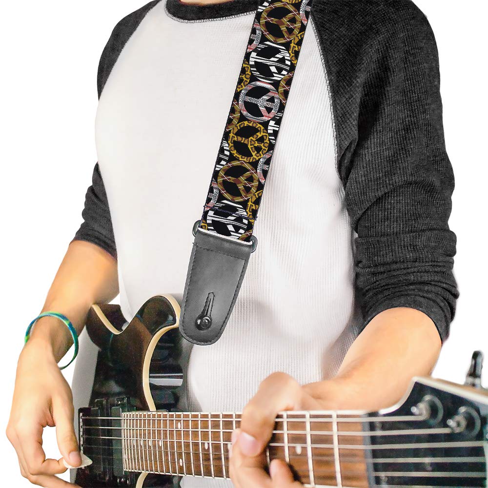 Buckle Down Guitar Strap   Peace Black/Animal Prints   2'' Wide   29 54'' Length