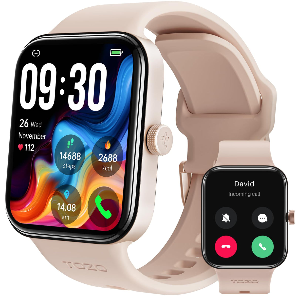 Tozo Amoled S4 Acufit One Smart Watch 1.78' Ultra Clear Screen For Men Women, Call/Answer Fitness Tracker, Heart Rate Sleep Blood Oxygen Monitor Ip68 Waterproof For Ios 11.0+ Android 9.0+ Rose Gold