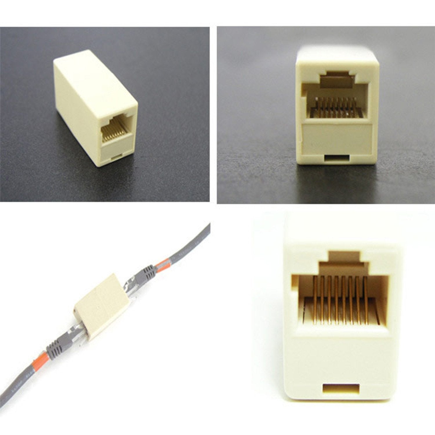 Rj45 Ethernet Cable Connector, F To F Type, Almond Color