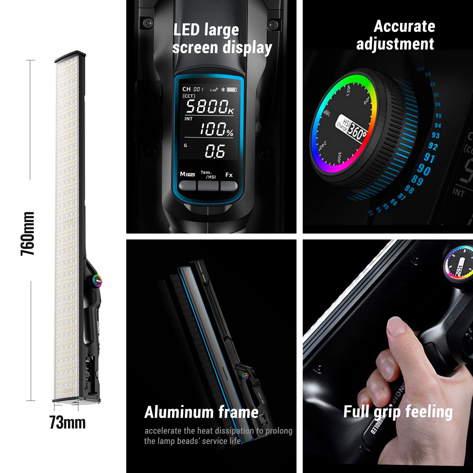 Yongnuo Yn660Led Led Video Light, 45W Handheld Wand Light, Rgb Full Color Led Tube Light, Cri96 2000K 9900K Adjustable, 31 Light