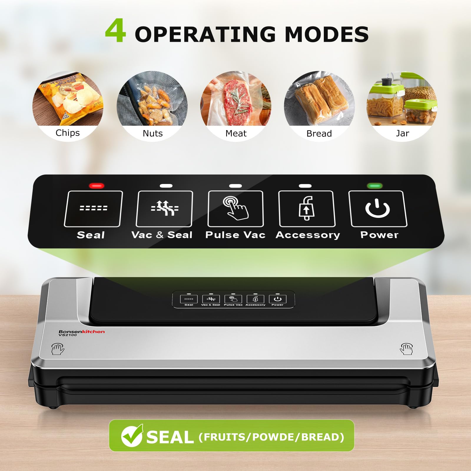 Bonsenkitchen Vacuum Sealer Machine, Precision-Compact 4-In-1 Food Sealer Machine, Multi-Functional Food Vacuum Sealer With & Ac