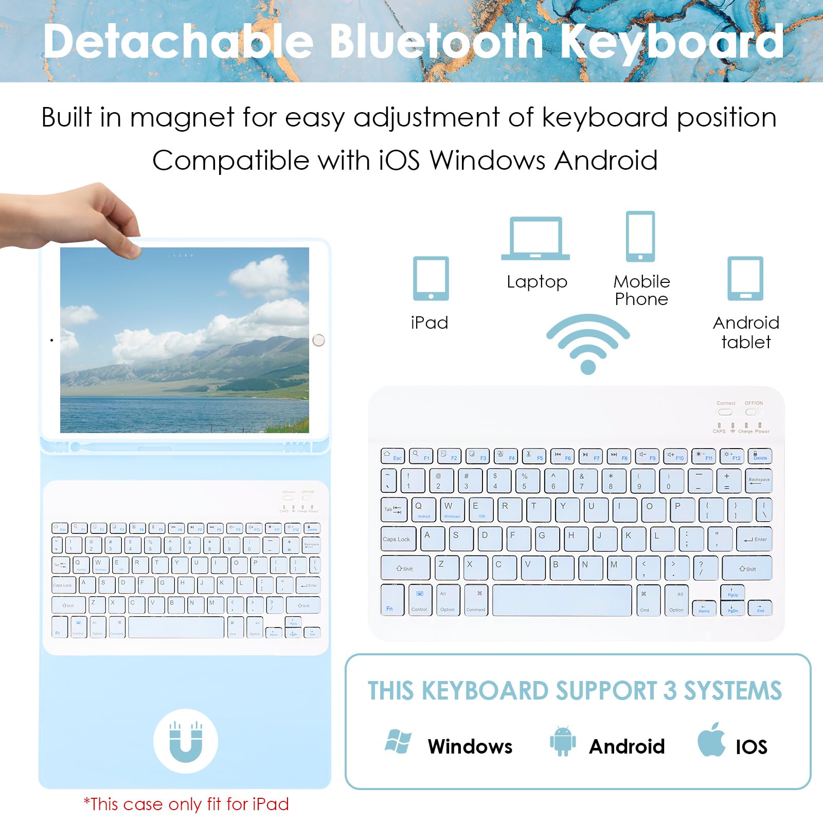 Lama Wireless Keyboard Case For Ipad 10.2  9Th 8Th 7Th Generation, Detachable Bluetooth Keyboard With Pencil Holder For Ipad 10.