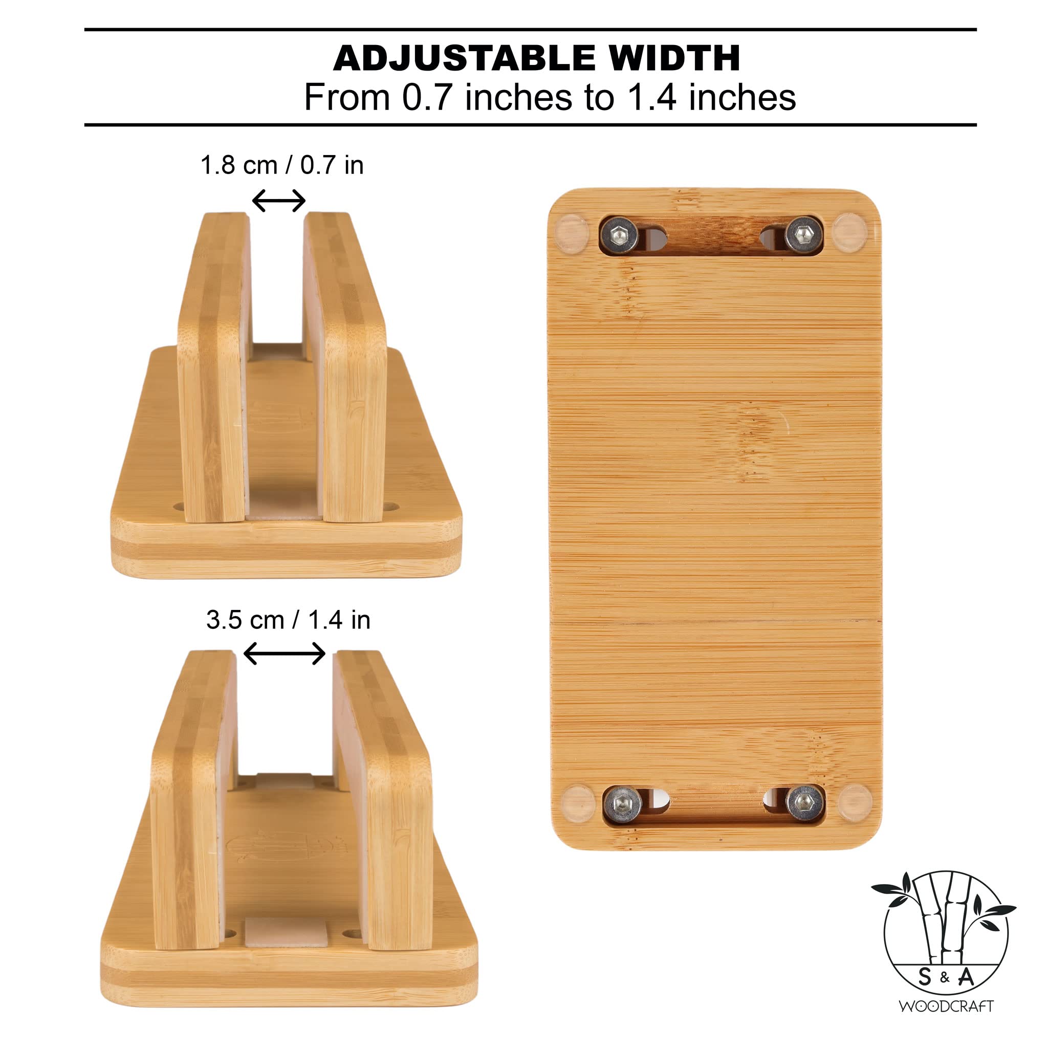 S&A Woodcraft Bamboo Wood Vertical Laptop Stand, Adjustable Wooden Laptop Holder, Non Slip Laptop Dock Compatible With Apple Mac