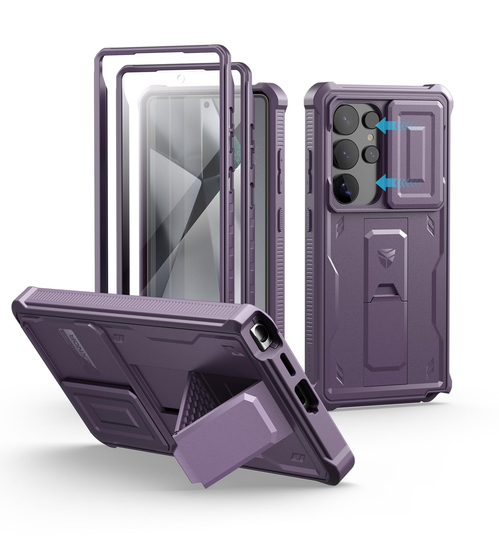 Dexnor for Samsung Galaxy S25 Ultra Case with Built-in Slide Camera Cover &Screen Protector&Kickstand,Heavy-Duty Shockproof Rugg