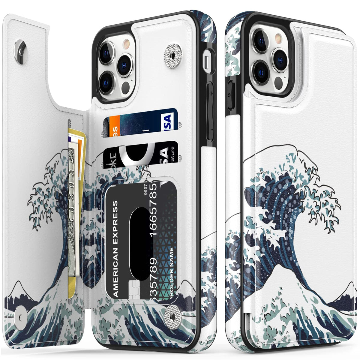 Leto Iphone 14 Pro Case,Luxury Flip Folio Leather Wallet Case Cover With Fashion Designs For Girls Women,Built-In Card Slots Kic