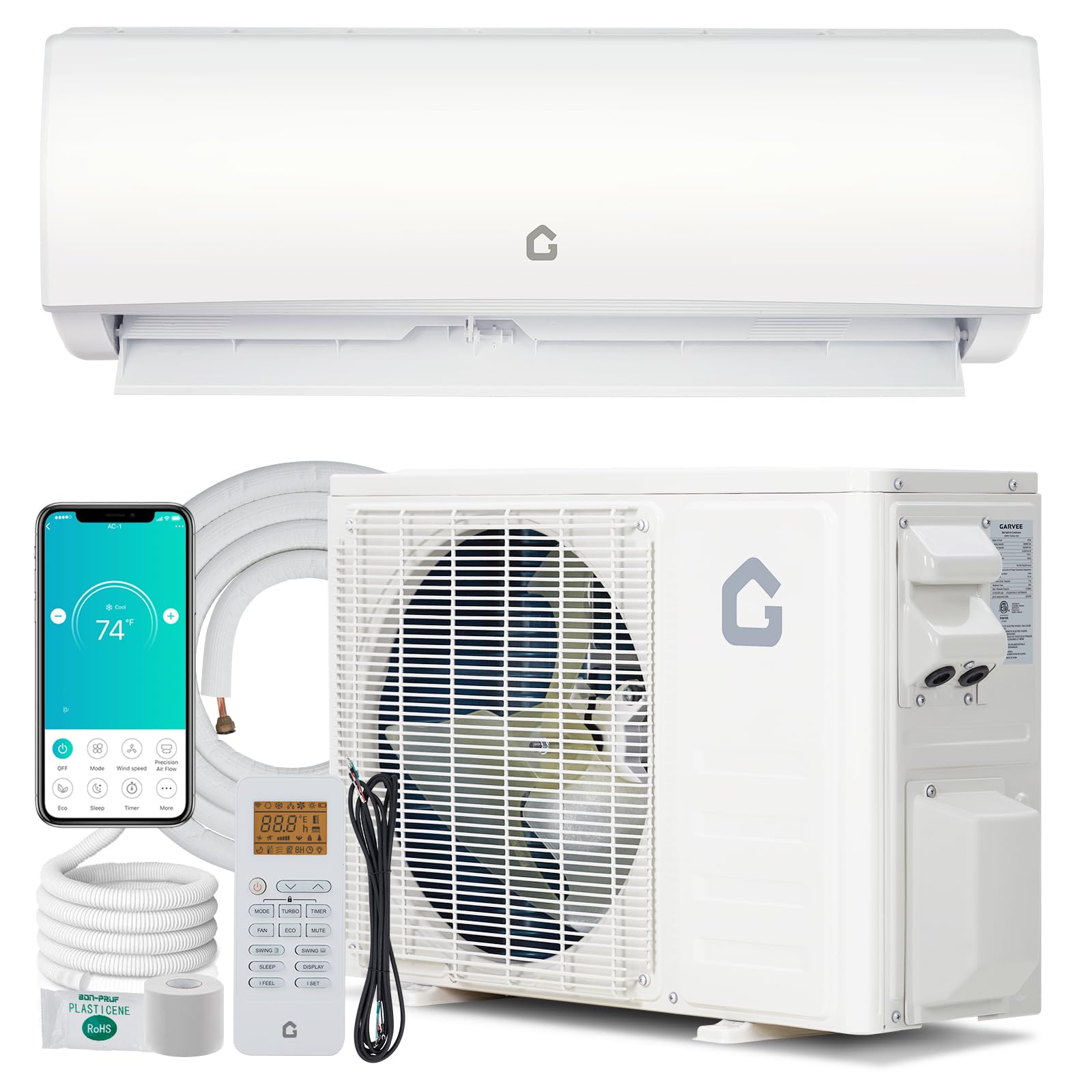 GarveeHome 11500 BTU Mini Split, 115V WIFI Enabled Energy Efficient Mini Split Unit,Wall-Mounted Split Air Conditioner,Cools Up