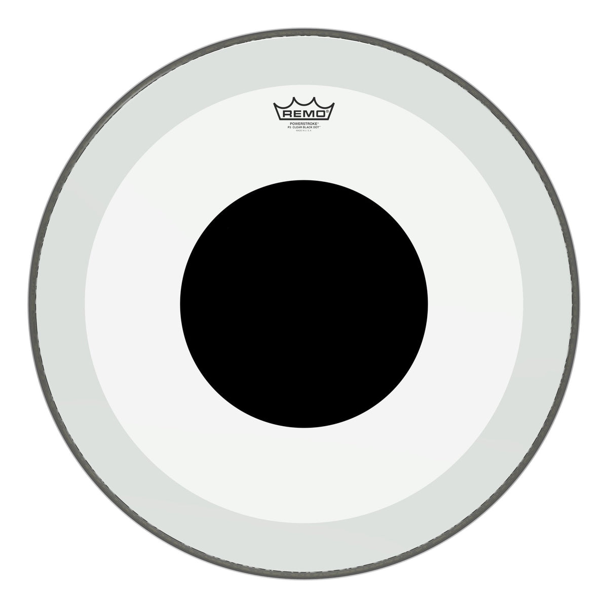 Remo P31322 10 Clear Powerstroke 3 Bass Drum Head   22 Inch   Black Dot