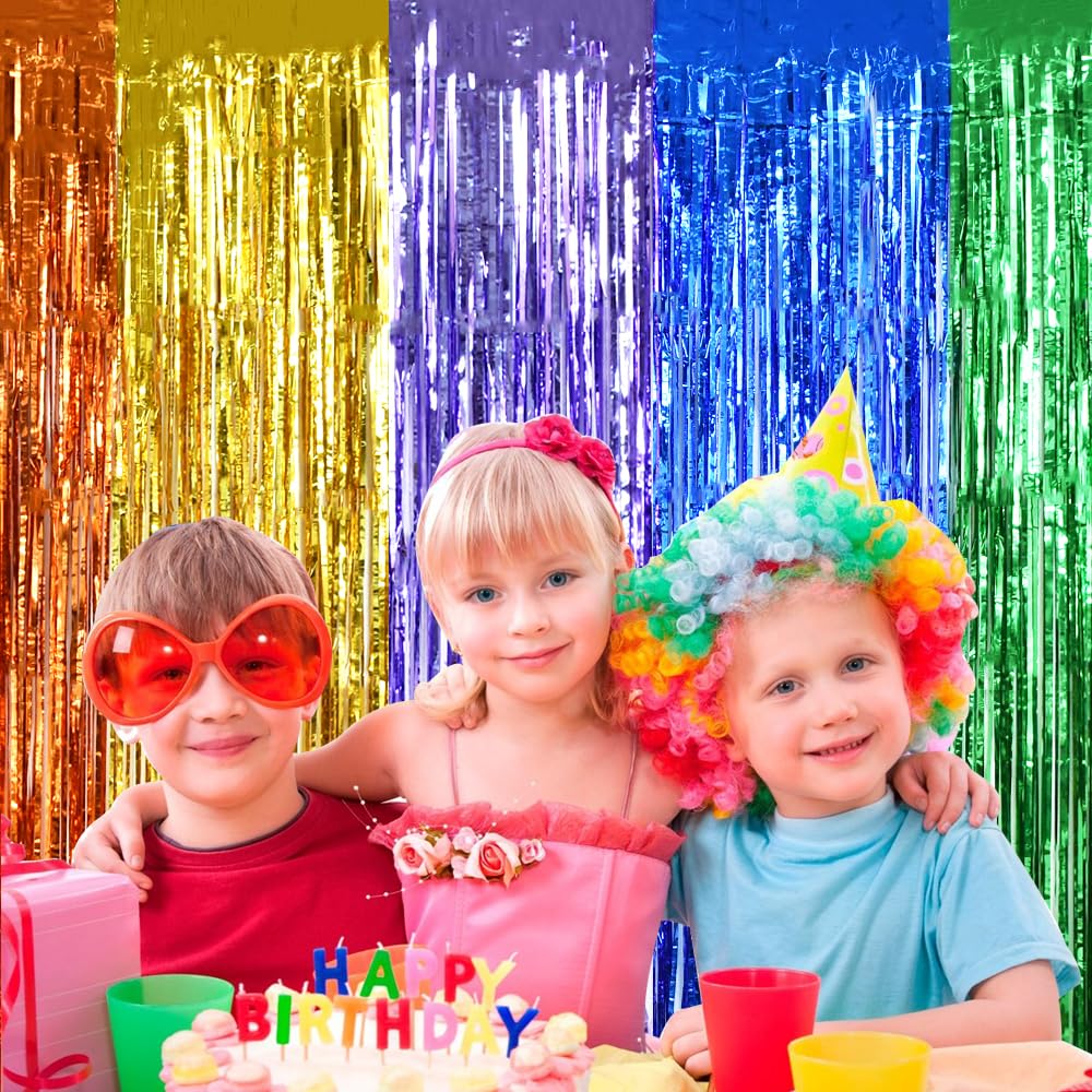 Beishida 4 Pack Rainbow Streamers Fringe Foil Curtain Backdrop Curtain, Tinsel Curtain Wall Door Party Streamers For Birthday Pa