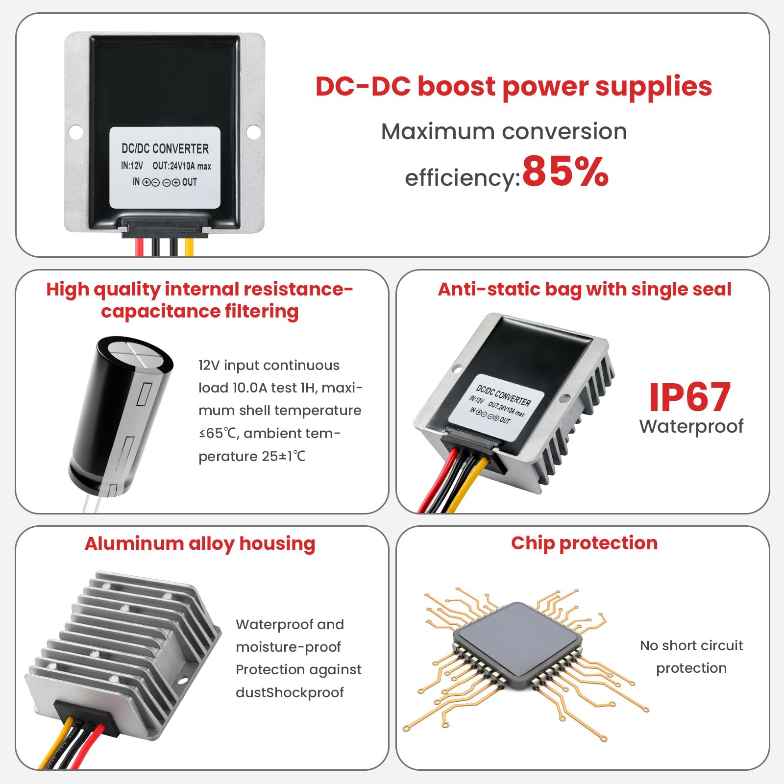 Mzhou Dc/Dc 12V Boost To 24V10A Max, 12V Step Up To 24V Voltage Converter With Quick Connect Cable, Dc/Dc Converter, Current Ada