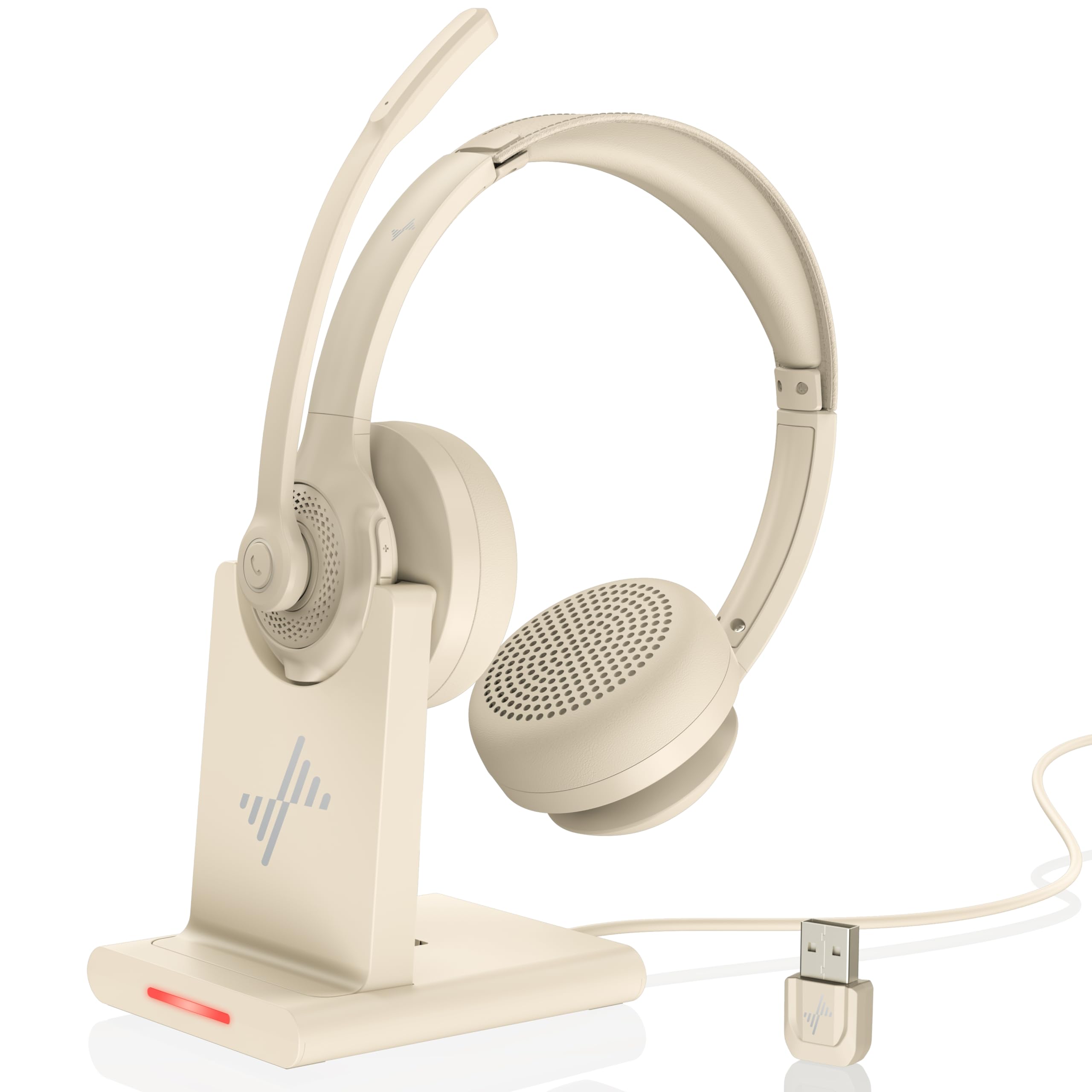 Wireless Headset With Ai Noise Cancelling Microphone Bluetooth Headset   Bluetooth V5.2 Headphones With Usb Dongle, Charging Bas