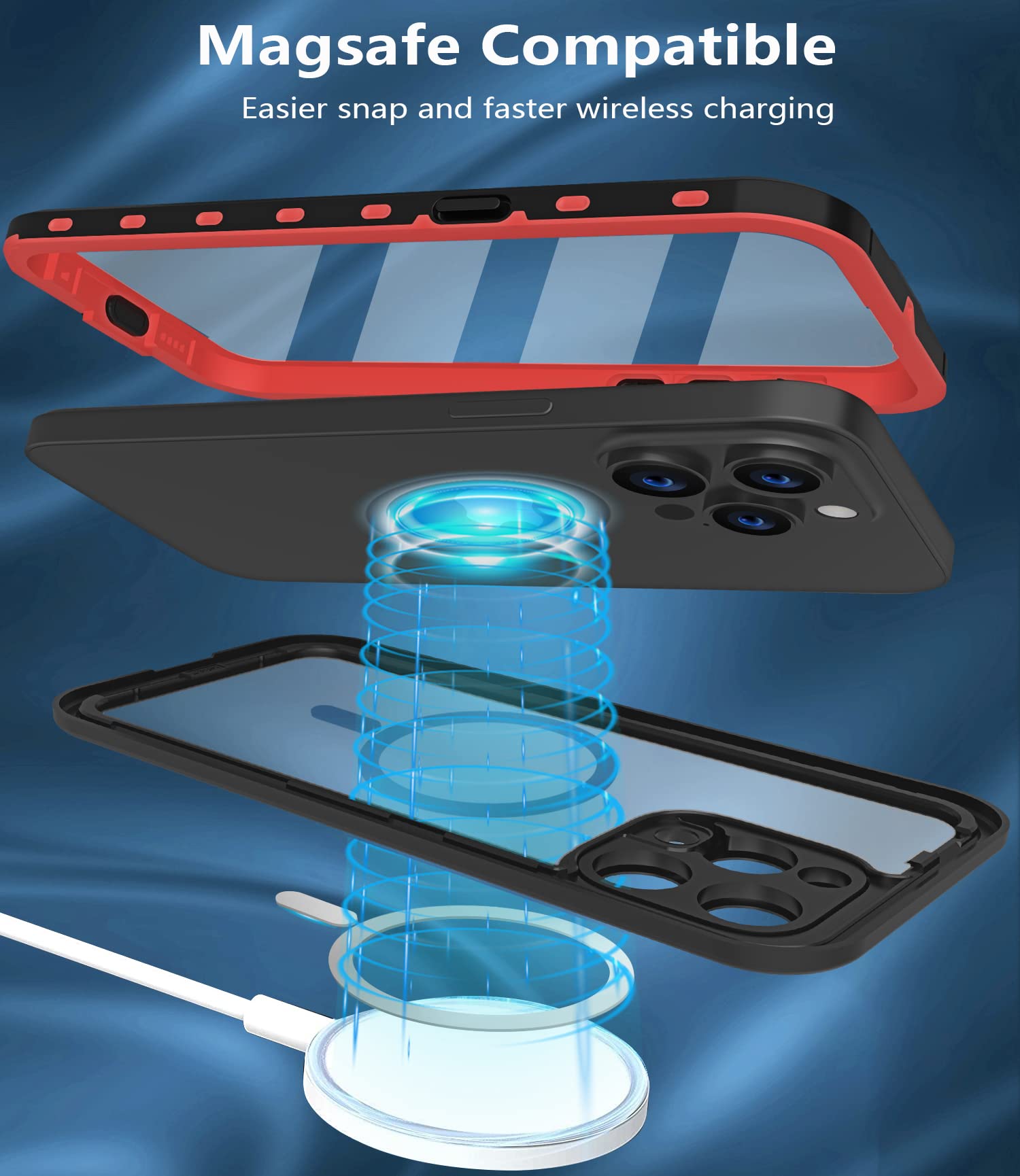 Guirble iPhone 14 Pro Waterproof Shockproof Full Body Protective Case with Screen Protector Red 6.1''
