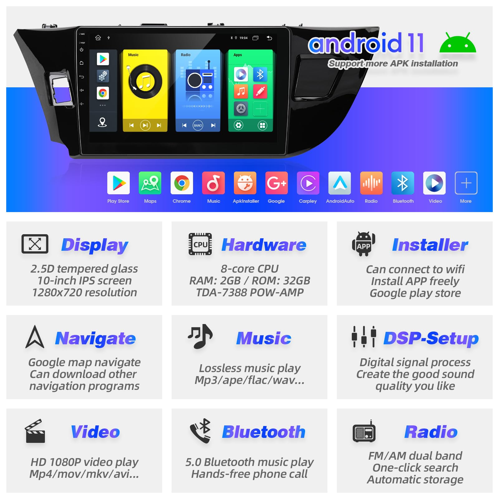 Sizxnanv For Corolla Android Radio Touch Screen Compatible With Carplay Android Auto,Car Stereo Bluetooth Navigation Media Playe