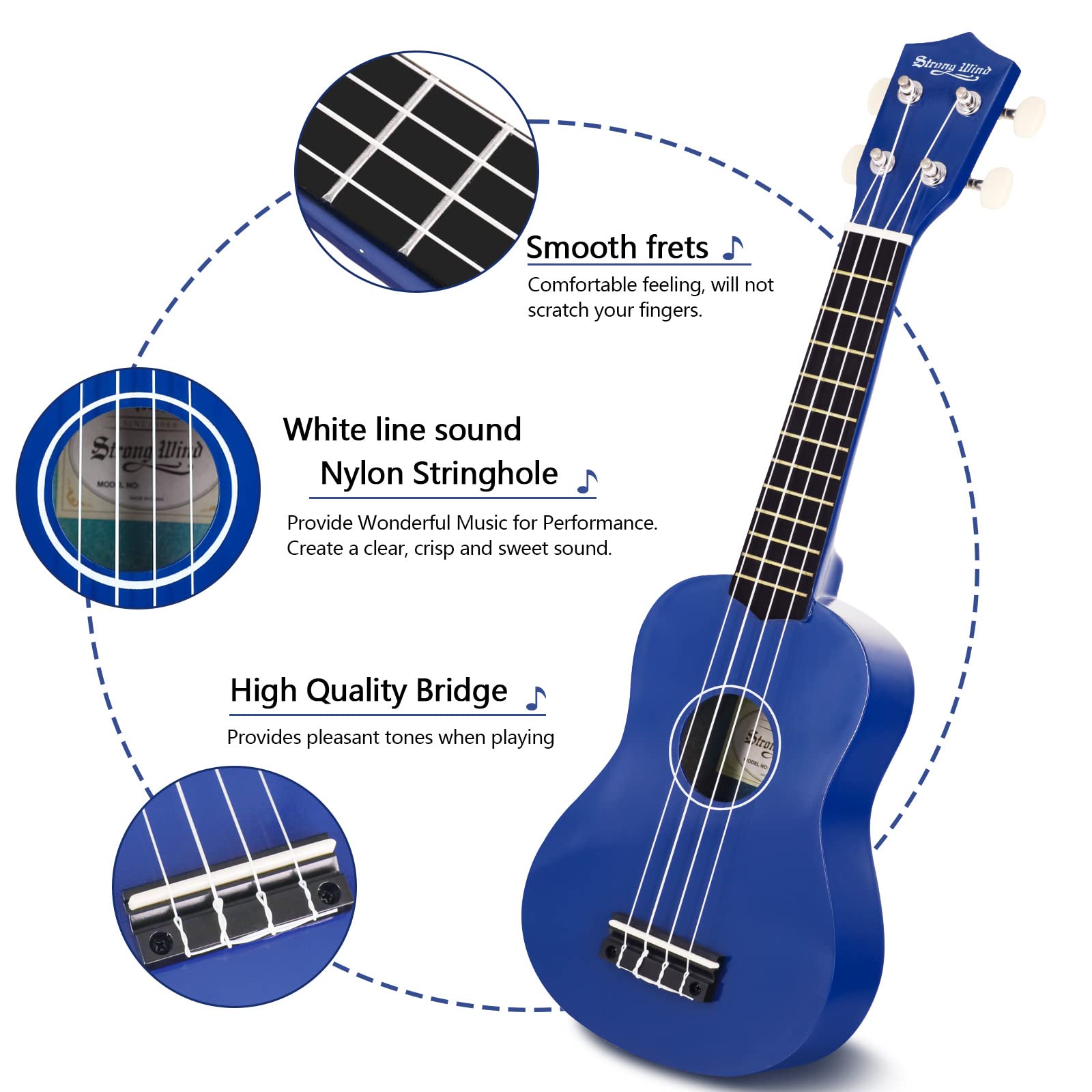 Strong Wind Soprano Ukulele 21 Inch Basswood Ukeleles For Beginners Four Strings Hawaiian Guitar Ukulele For Adults Teenagers Bl