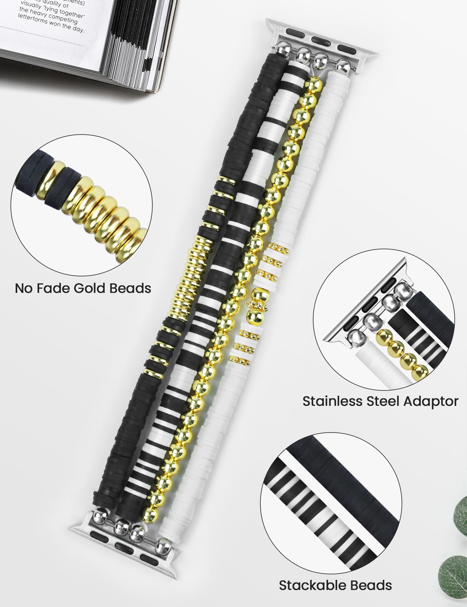 Jr.Dm Beaded Bracelet Compatible With Apple Watch 40Mm 38Mm 41Mm 42Mm 44Mm 45Mm 46Mm For Women, Cute Stretchy Gold Bead Fancy Je