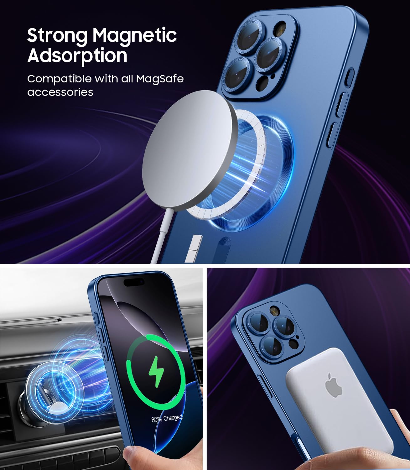 Lekevo Magnetic For Iphone 16 Pro Case [Compatible With Magsafe][Built In Camera Lens Protector] Slim Soft Silicone Bumper Shock