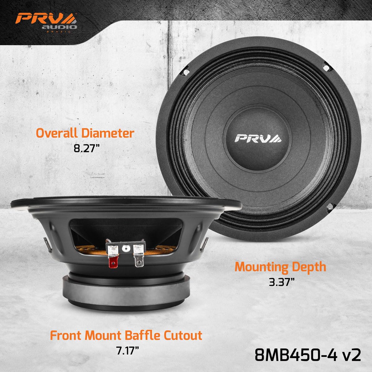 Prv Audio 8Mb450 4 V2 8'' Mid Bass 4 Ohms Pro Audio Speaker 93.5Db 450 Watts 2'' Vc (Single)