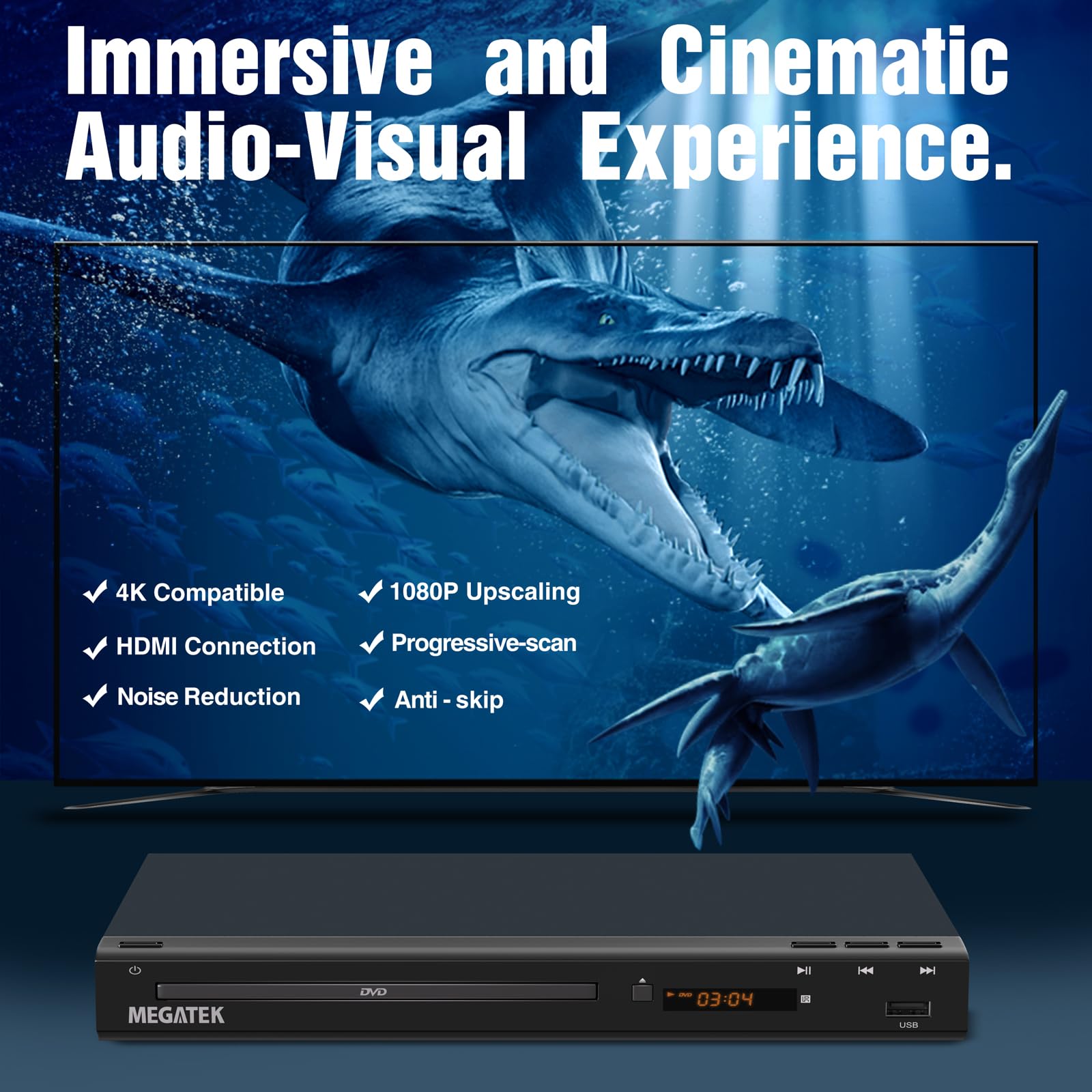 Megatek Region Free Dvd Player For Tv With Hdmi, Cd Player For Home, Plays All Regions And Formats, Usb Port, Durable Metal Casi