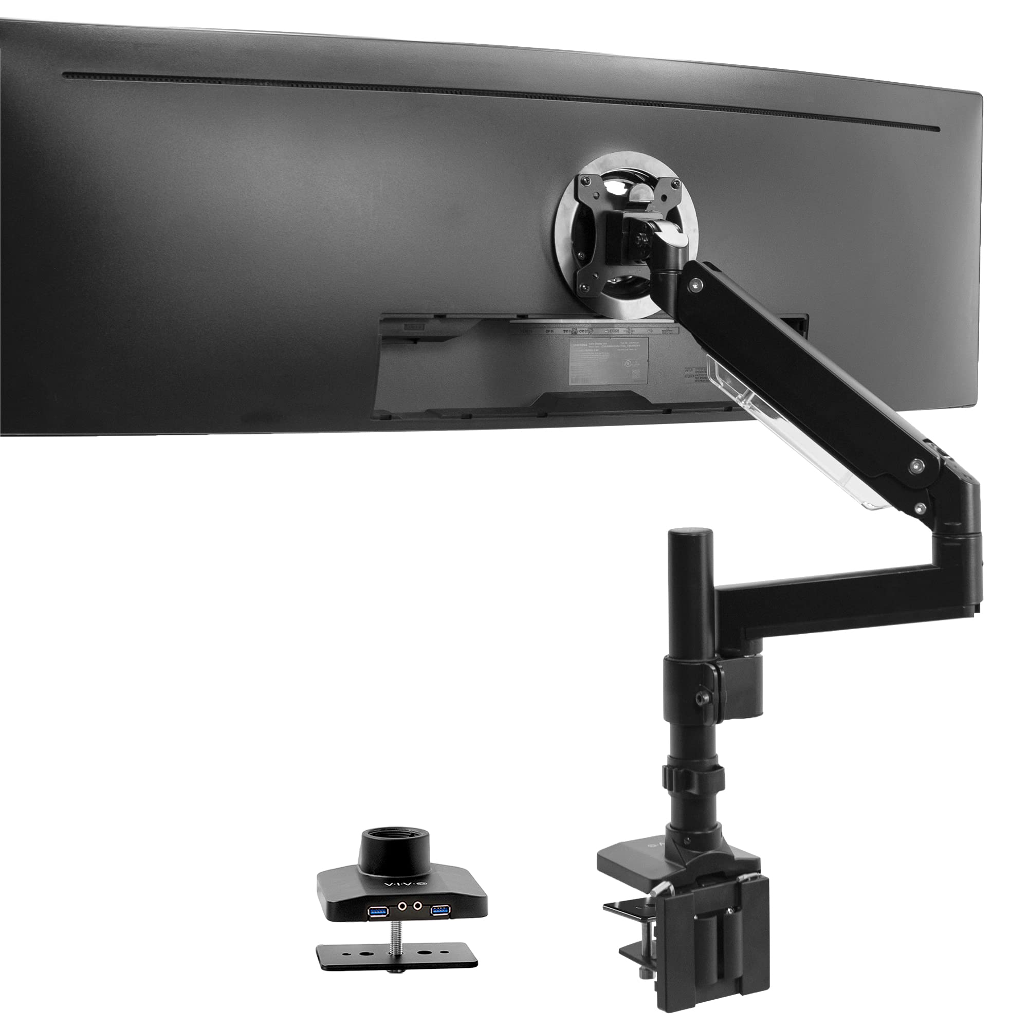 VIVO Premium Aluminum Tall Extended Monitor Arm for Ultrawide Monitors up to 49 inches and 33 lbs, USB Single Desk Mount Stand, Pneumatic Height Adjust, Max VESA 100x100, Black, STAND V101GTU