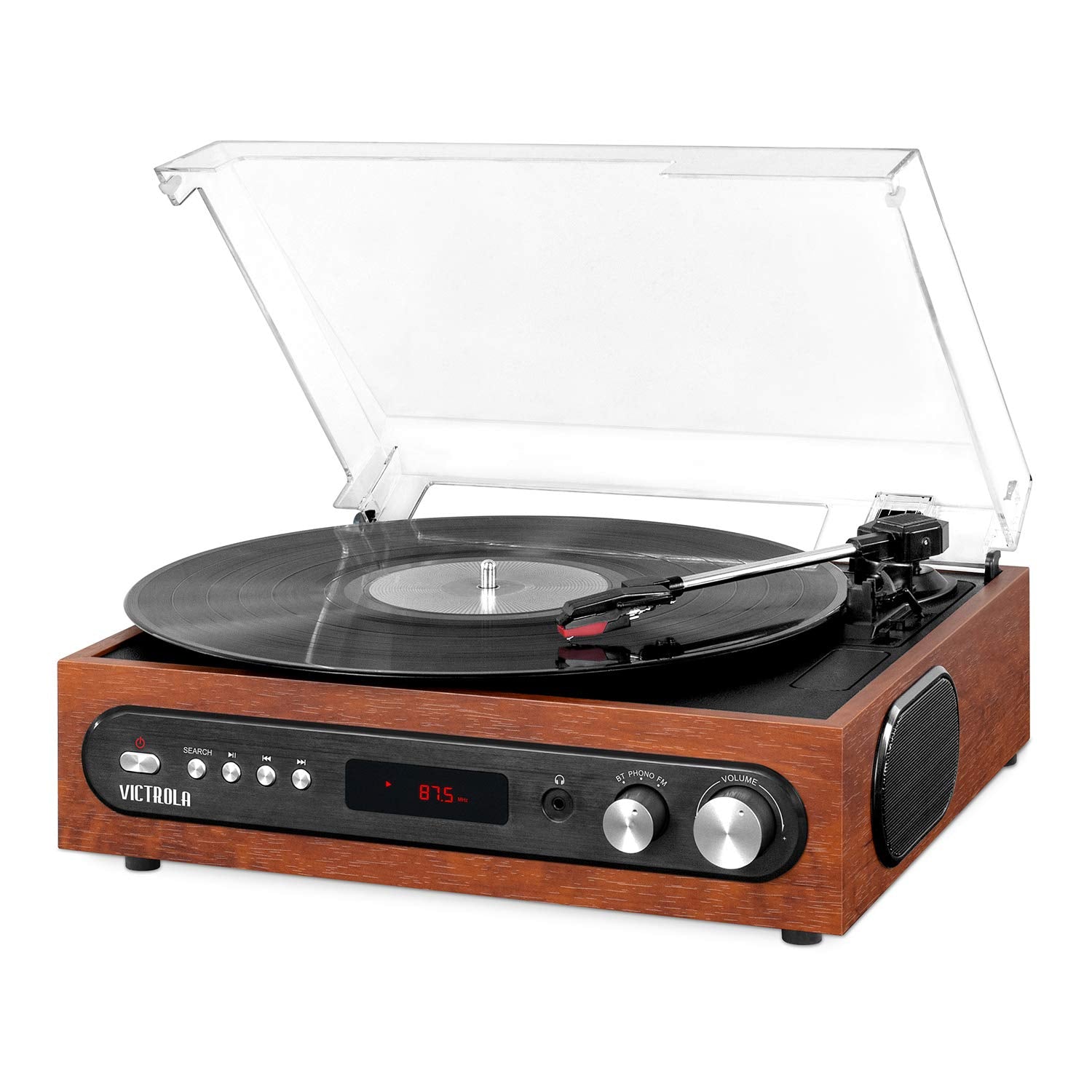 Victrola All In 1 Bluetooth Record Player With Built In Speakers And 3 Speed Turntable Mahogany (Vta 65 Mah)