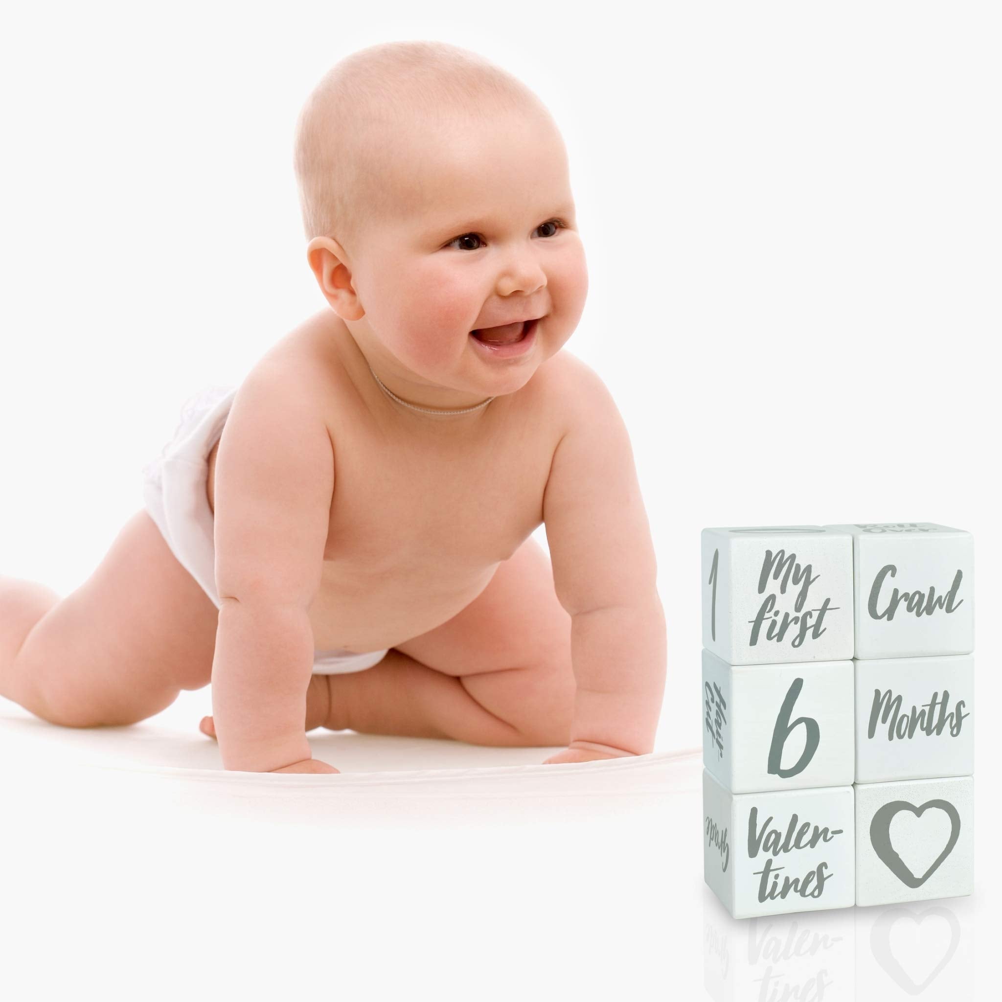 I'M Solid Wood Weekly Monthly Yearly Baby Milestone Age Blocks, Gender Neutral, Newborn Gifts & Keepsakes For Picture Props (6 P